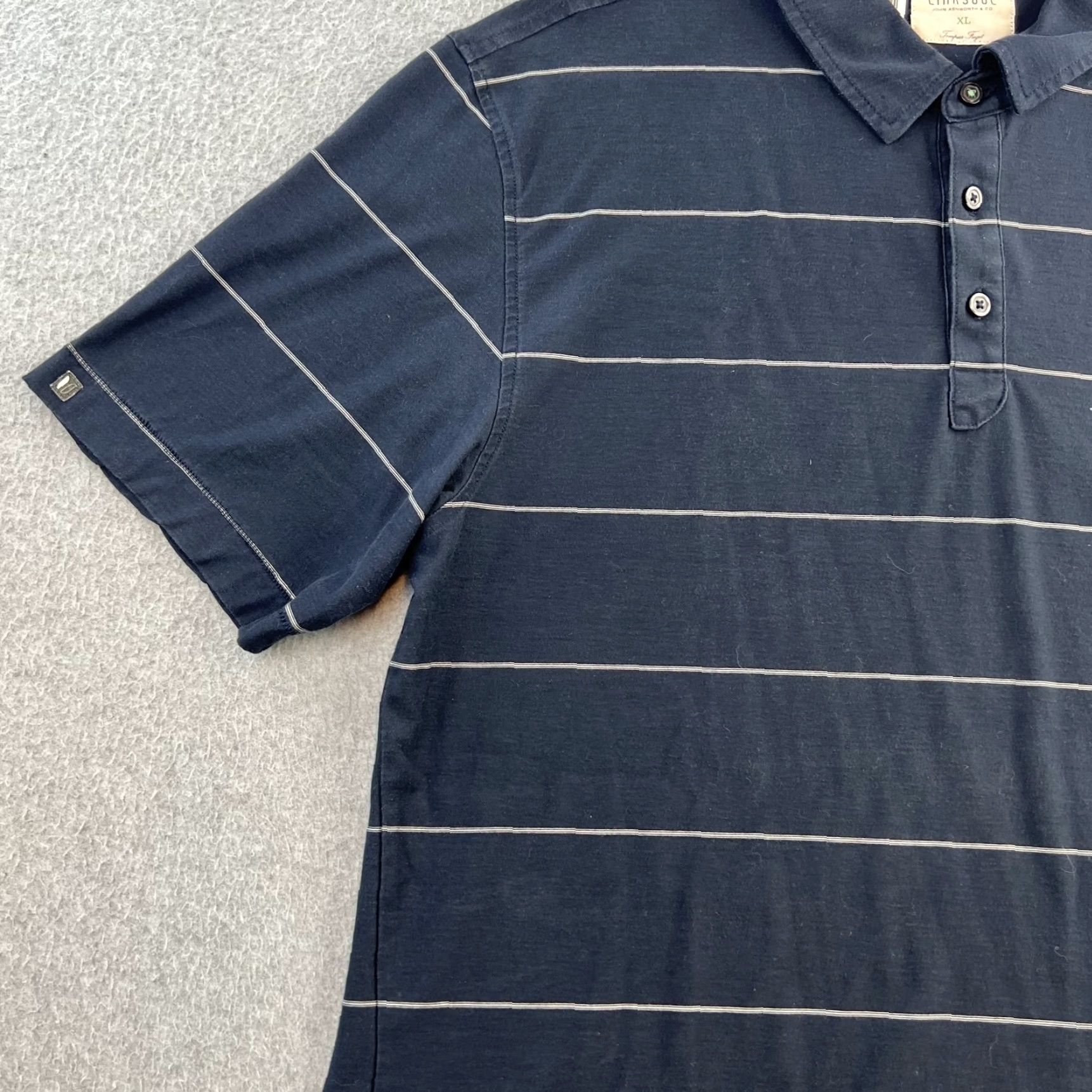 Vintage Linksoul Polo Shirt Mens XL Navy Striped Golf Casual Performance Lightweight Short Sleeve Collared Polo Mens XL Blue/Cotton Standards Size US XL / EU 56 / 4 - 6 Thumbnail