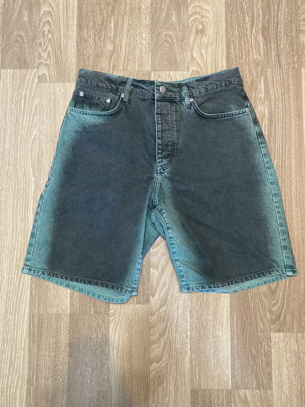 image of Stussy Denim Spray Dyed Blue Shorts in Grey, Men's (Size 30)