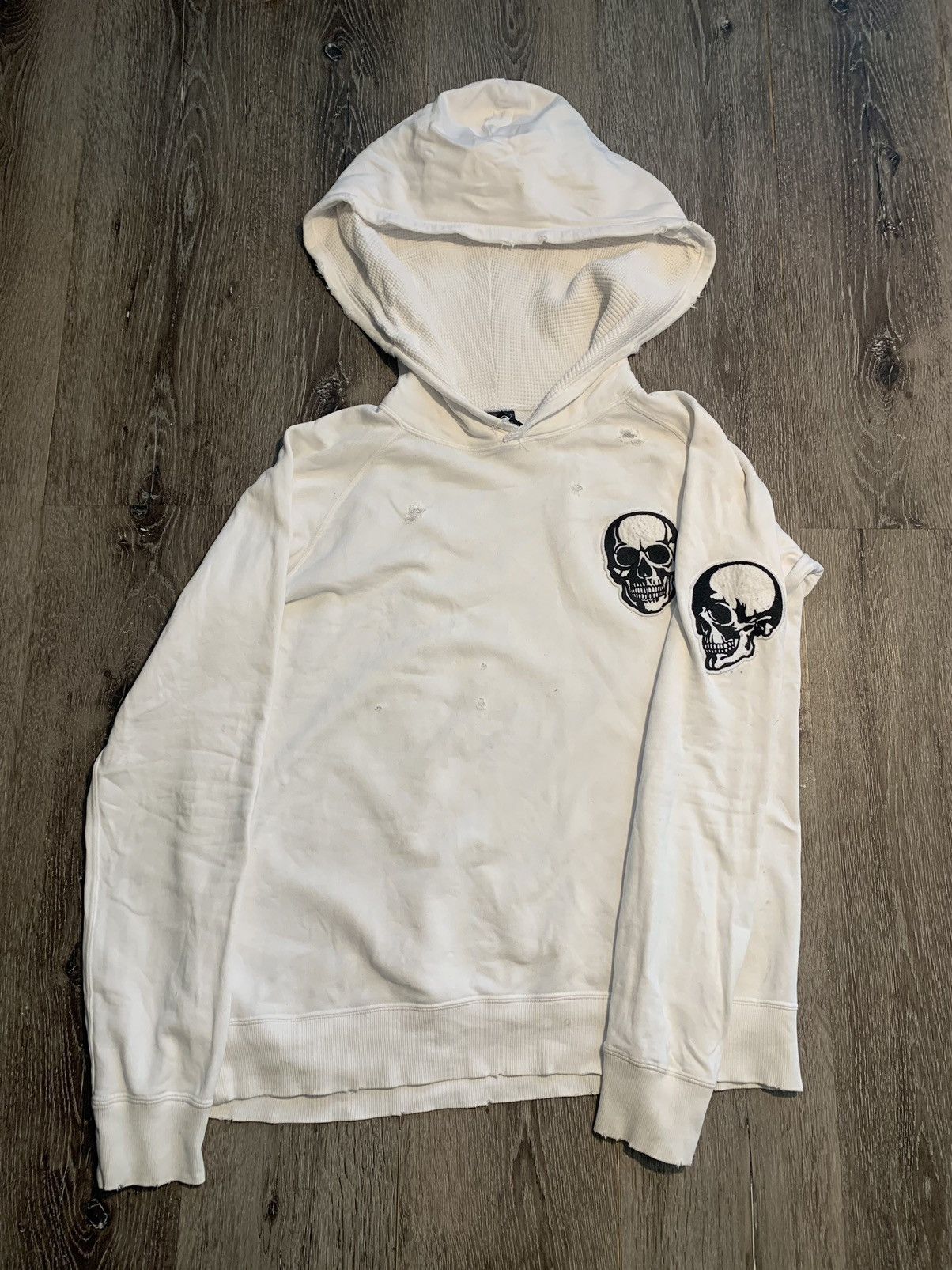image of Number N Ine Number Nine “Dream Baby Dream” Double Skull Hoodie in White, Men's (Size Medium)