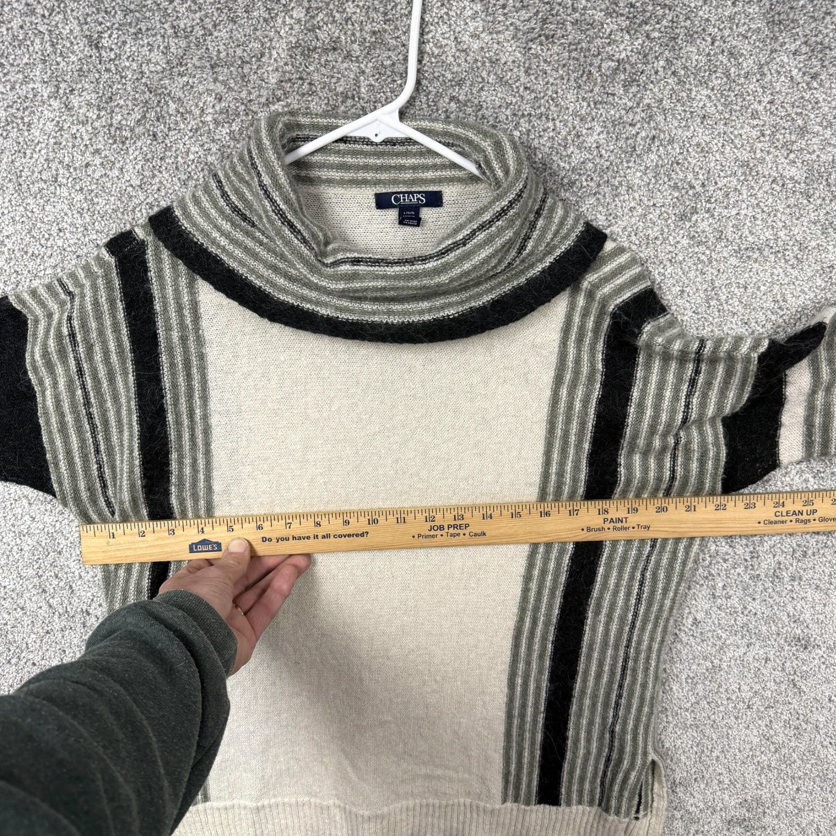 Chaps Chaps Sweater Womens L Cream Black Striped Cowl Neck Knit Boho Winter Cozy Knit Wool Acrylic Nylon Ruched? Size L / US 10 / IT 46 - 4 Thumbnail