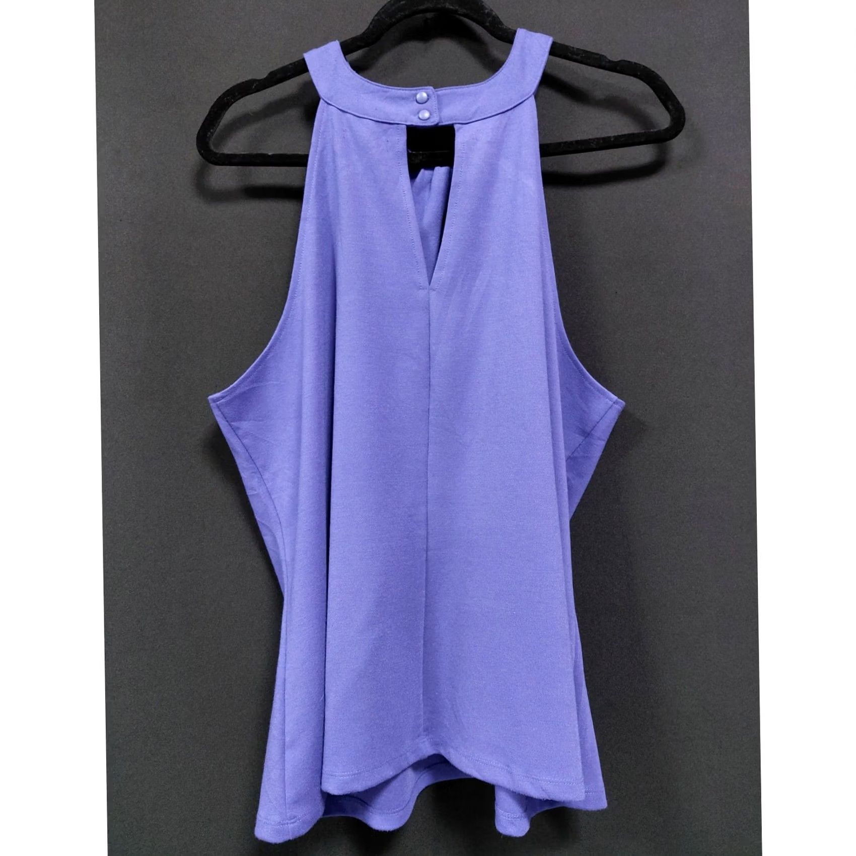 Vintage HALOGEN Purple Halter Top Solid Knit Sleeveless Women XL Blouse Casual Travel Spring Summer Size XL / US 12-14 / IT 48-50 - 2 Thumbnail