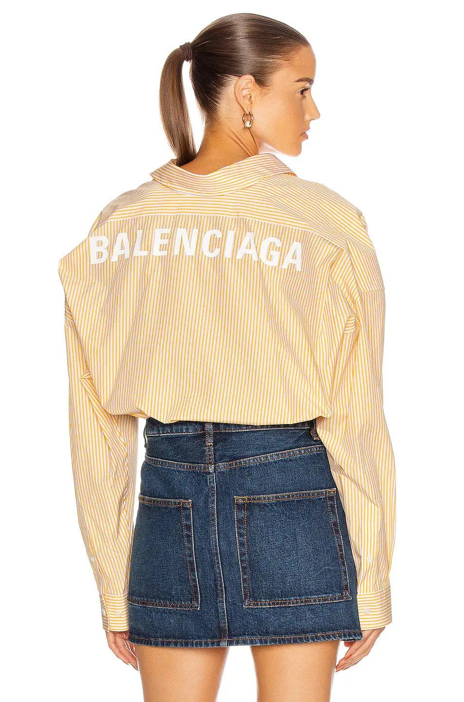Balenciaga o1w1db11224 Cocoon Swing Shirt in Yellow/White Size S / US 4 / IT 40 - 2 Thumbnail