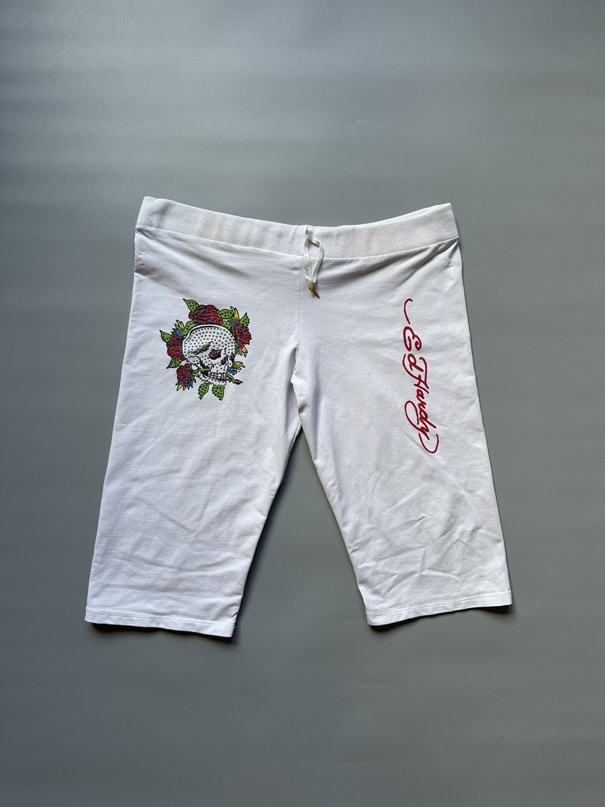 Ed Hardy Ed Hardy Rhinestone Capri Pants White 3/4 Length Y2K Size L Size 35" - 1 Thumbnail