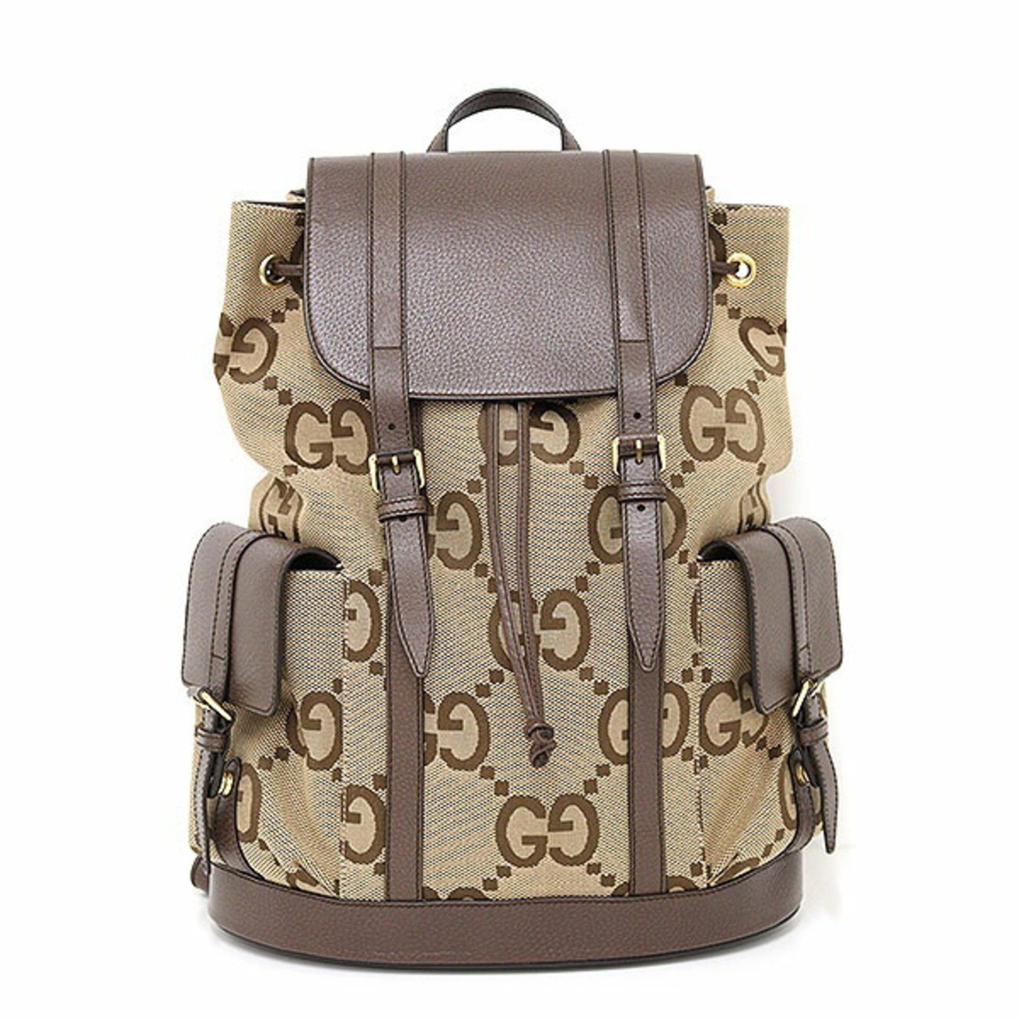 image of Gucci Jumbo GG Backpack Camel & Ebony 678829 Rucksack Web Stripe, Women's