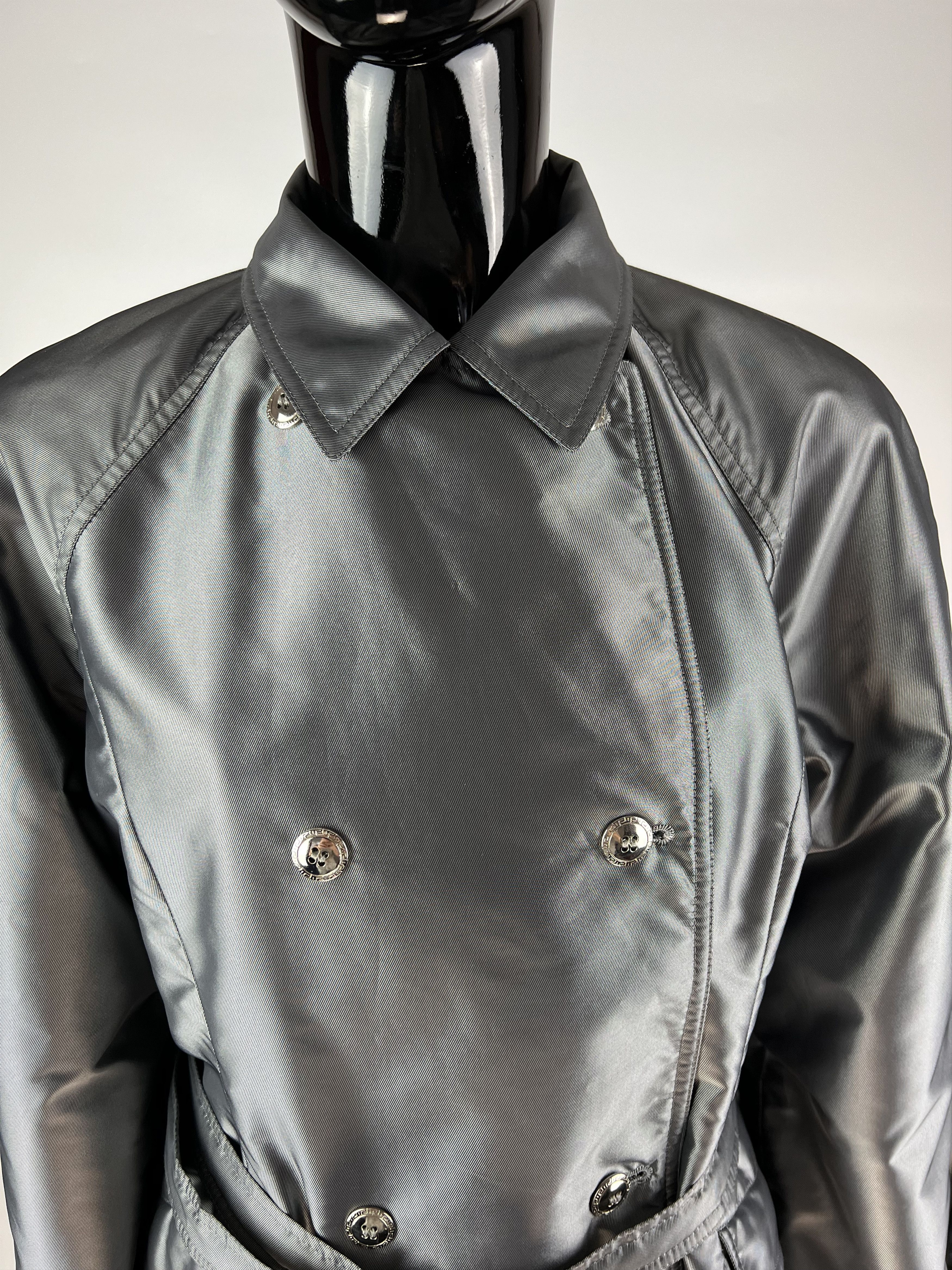 Versace × Vintage 90s Versace Classic V2 VTG Silver Shimmering Trench Coat Size L / US 10 / IT 46 - 5 Thumbnail