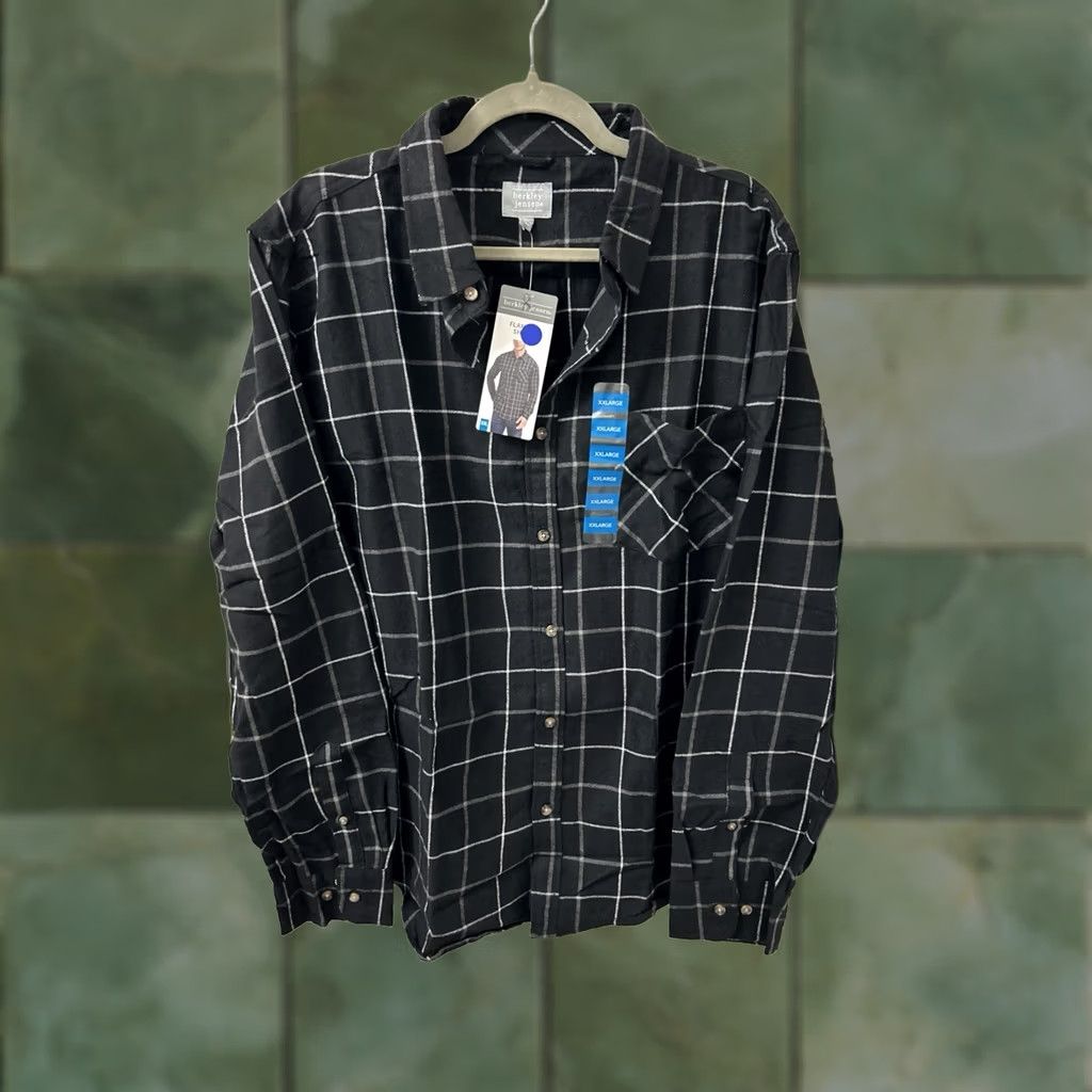 Vintage Berkley Jensen Flannel Shirt Mens 2XL Black Windowpane Plaid Button Down L/S NWT Size US XXL / EU 58 / 5 - 1 Thumbnail