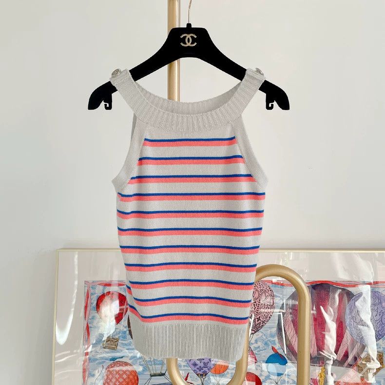 Chanel Knitted striped sleeveless suspenders vest 2504-Next