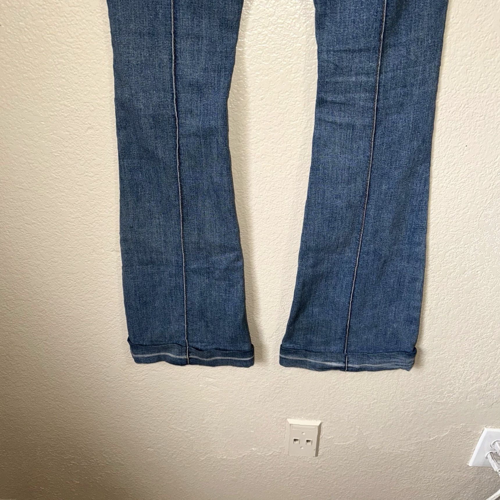 VINTAGE Free People Women's Jeans Flare 26 Blue Bell Bottoms Cuffed Wide-Leg Retro Bohemian