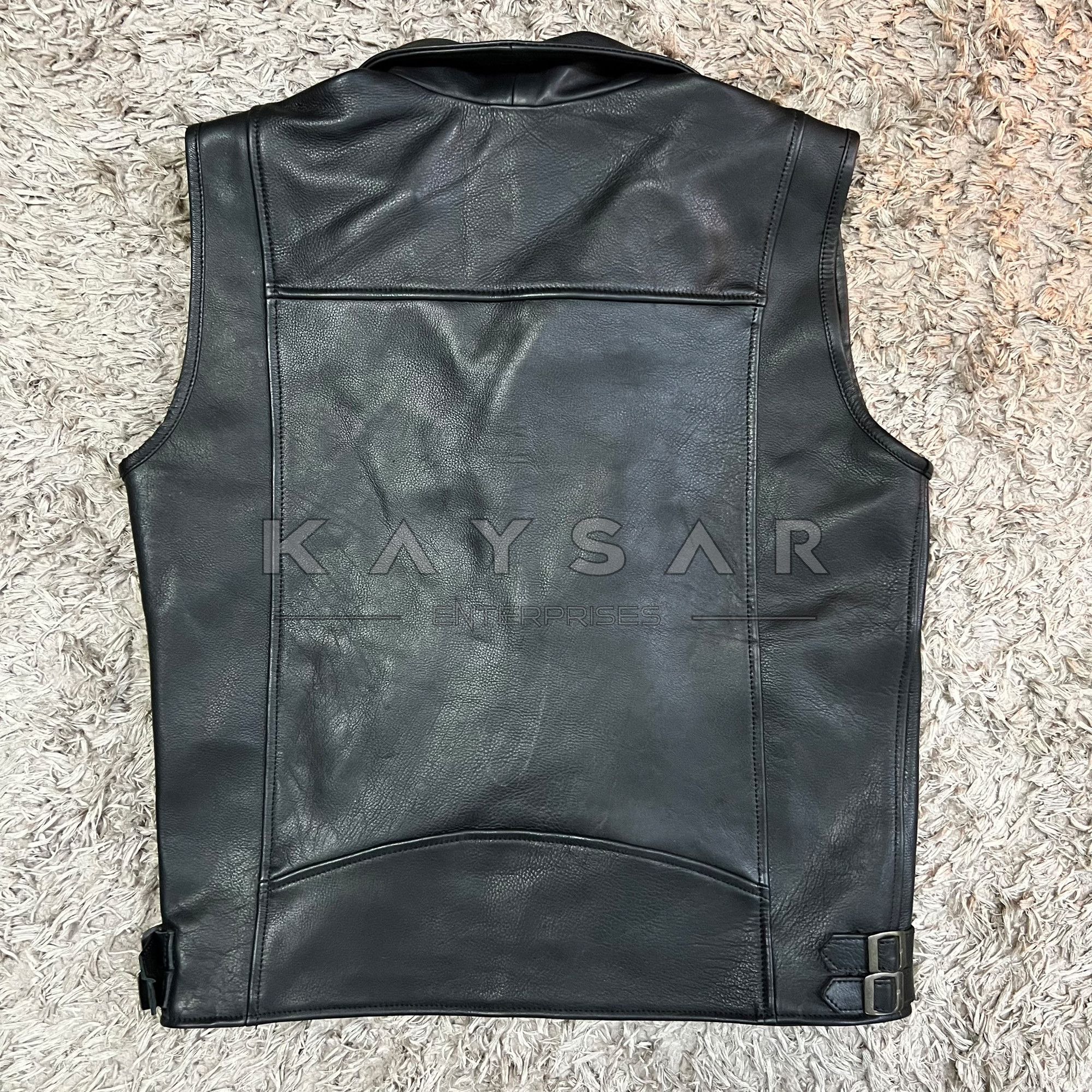 Genuine Leather Mens Leather Vest - Can be used as Touring Biker vest Size US L / EU 52-54 / 3 - 2 Thumbnail