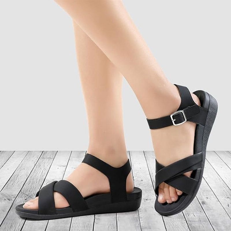 Other Utenag Women's 9.5 Black Open Toe Comfort Flat Sandals Size US 9.5 / IT 39.5 - 3 Thumbnail