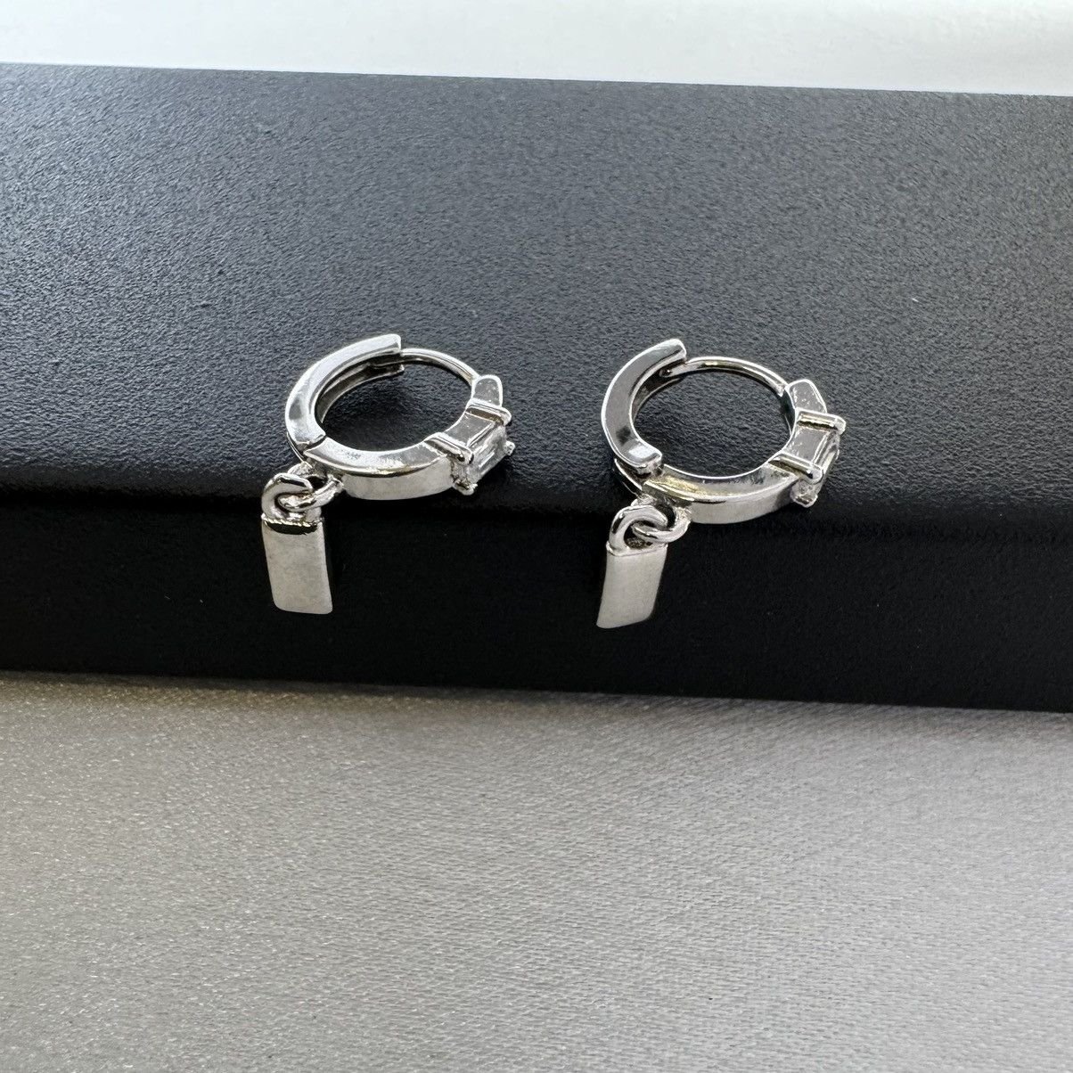 Designer Small Metal Bar Dangle Drop Earrings for Men Women Unisex Size ONE SIZE - 2 Thumbnail