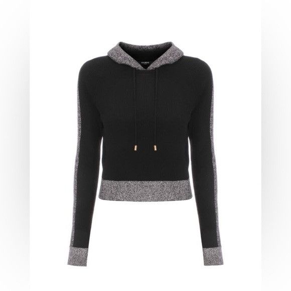 Balmain BALMAIN wool cashmere Lurex Striped Cropped Knit Hoodie 40 Size S / US 4 / IT 40 - 1 Thumbnail