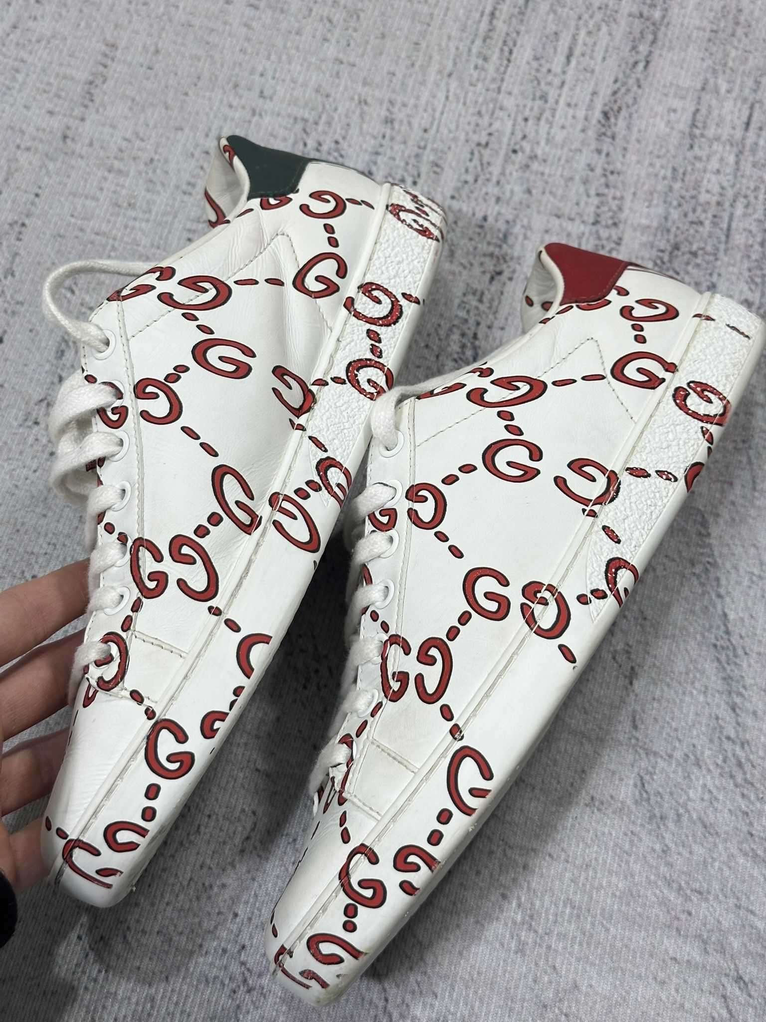 Gucci Gucci Ace Ghost Sneakers GG Monogram White Leather Logo Size US 7.5 / IT 37.5 - 6 Thumbnail
