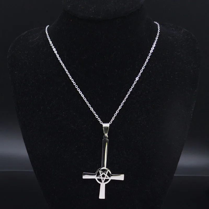 Jewelry Inverted Cross Occult Pentagram Pendant Necklace Emblem Size ONE SIZE - 4 Thumbnail