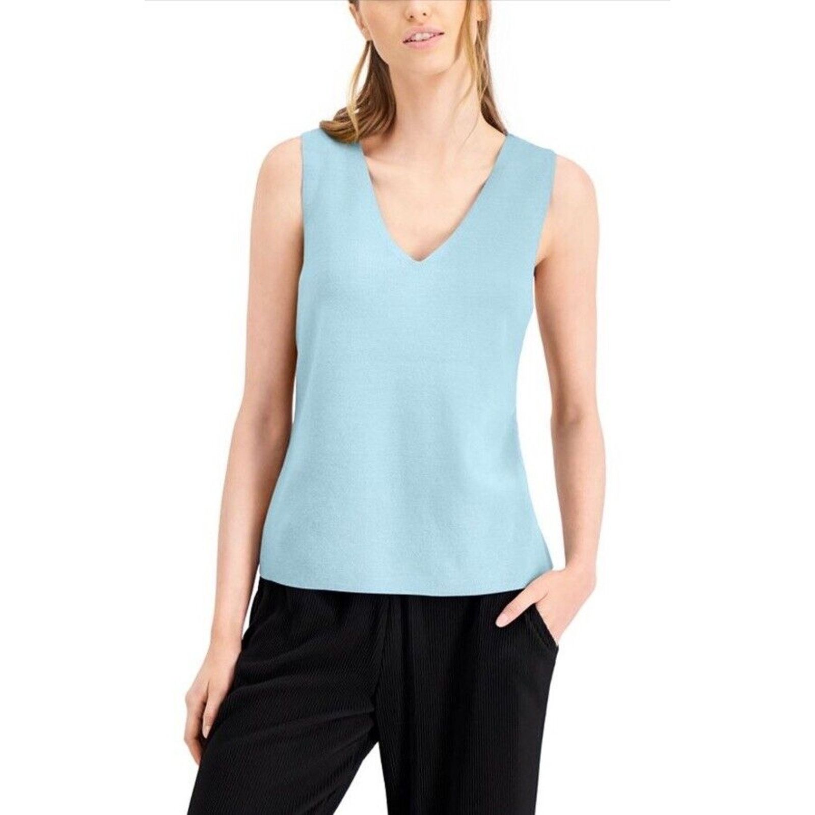 Alfani Alfani Sleeveless V-Neck Sweater Blue Old Money Petite S Size S / US 4 / IT 40 - 1 Thumbnail