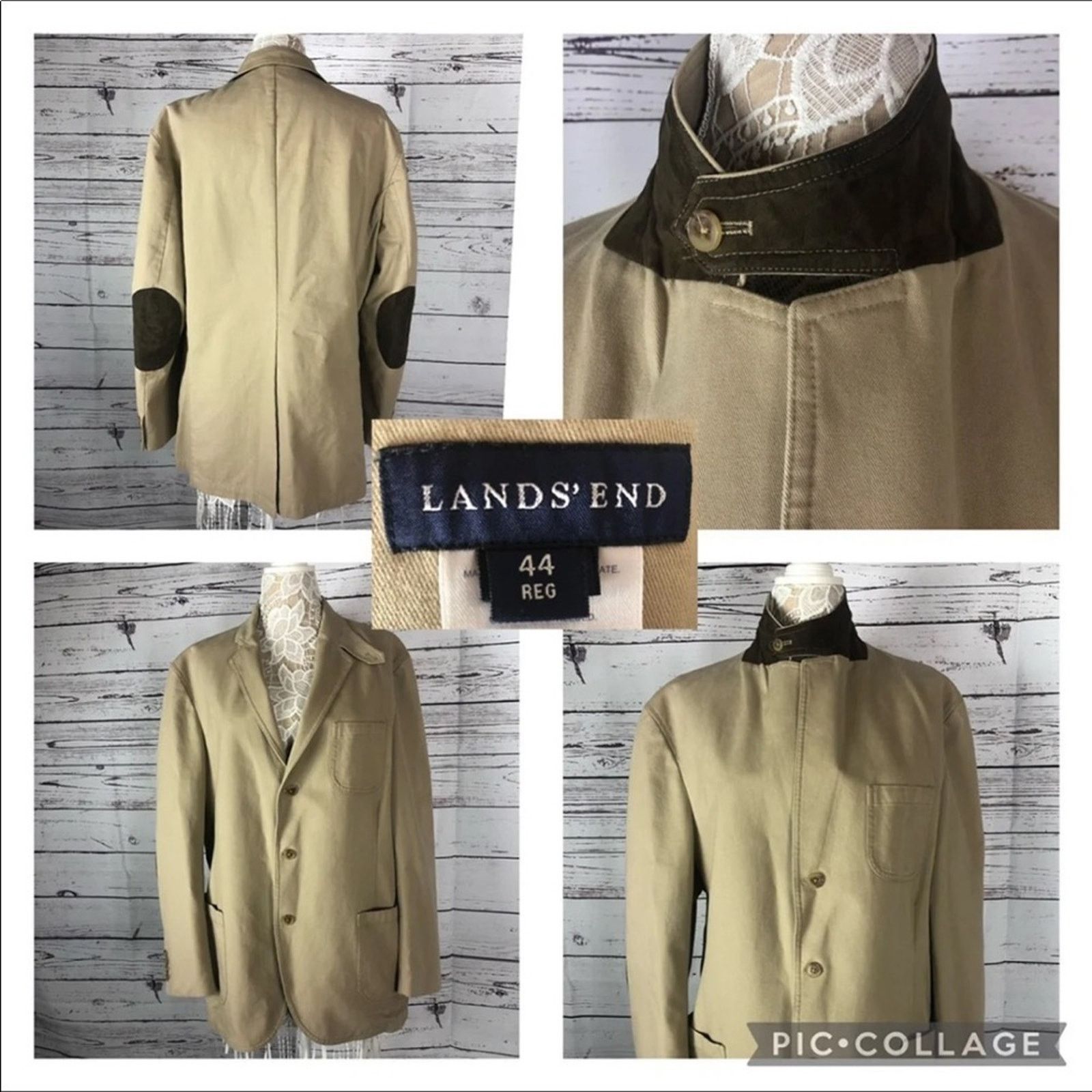 Lands' End Barn coat stand collar patch elbow Khaki Lands' End 44 R Size US L / EU 52-54 / 3 - 14 Thumbnail