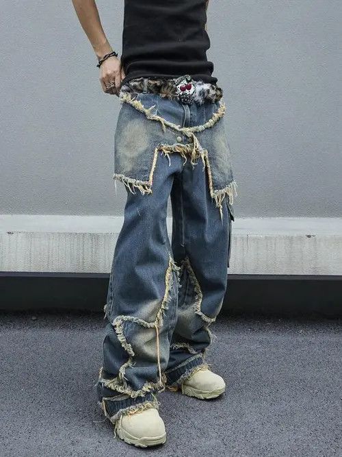 Japanese Brand Distressed Ripped Patchwork Jeans Size US 32 / EU 48 - 4 Thumbnail