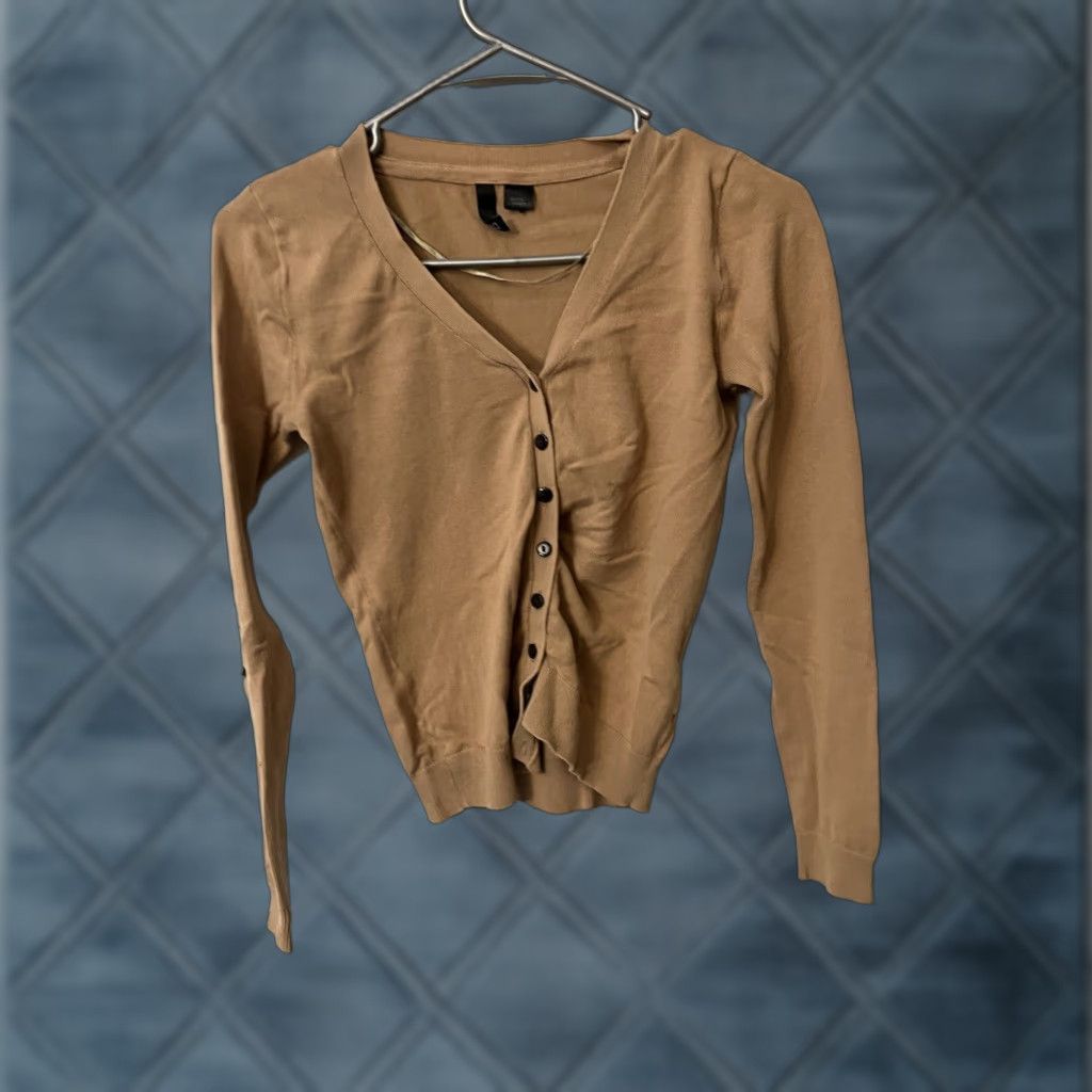 H&M H&M Divided Cardigan Sweater 4 Women Elbow Patch V-Neck Tan Brown Cotton Blend Retro 2000s Style: Cardigan Mens Womens Boys Girls Size S / US 4 / IT 40 - 1 Thumbnail