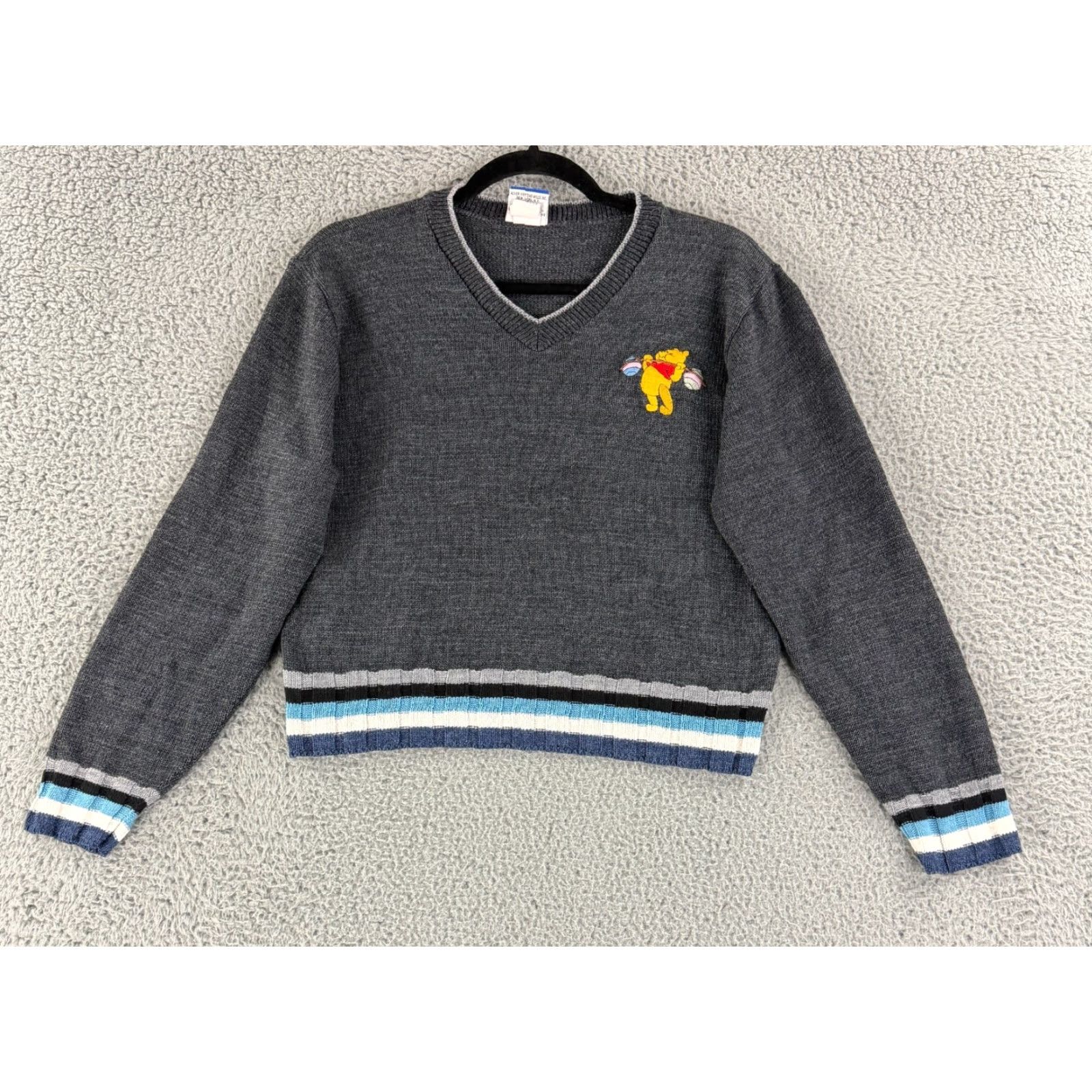 Disney VINTAGE Disney Winnie the Pooh Sweater Womens Medium Gray Knit Cropped Knit LS Size M / US 6-8 / IT 42-44 - 2 Thumbnail