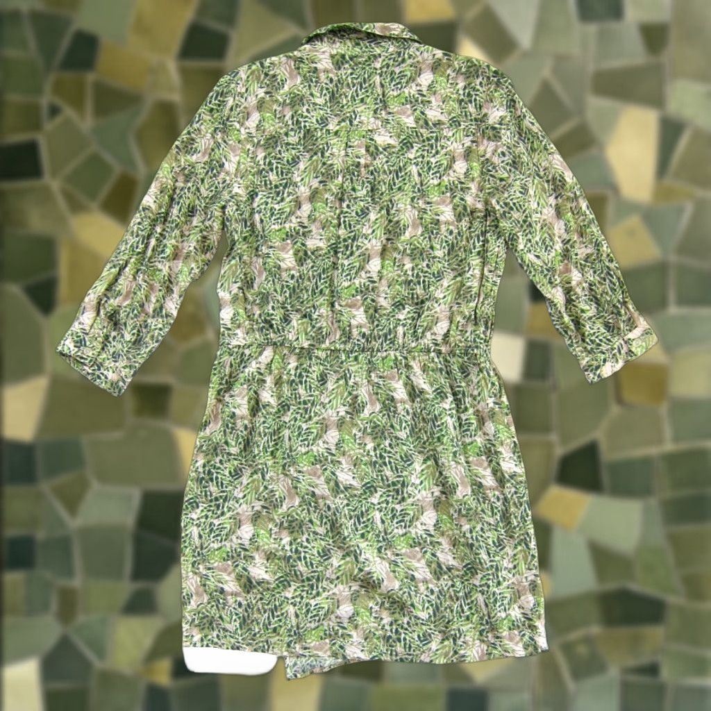 Vintage CAbi Dress 3/4 Sleeve Collared V-Neck Wrap 100% Rayon Green Brown Small Women's Shirt Dress Size S / US 4 / IT 40 - 1 Thumbnail