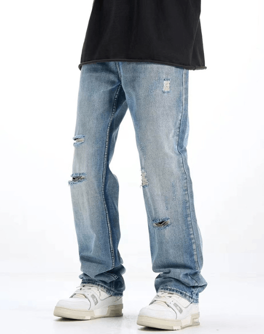 Japanese Brand Men's trendy ripped light blue jeans y2k Size US 34 / EU 50 - 3 Thumbnail