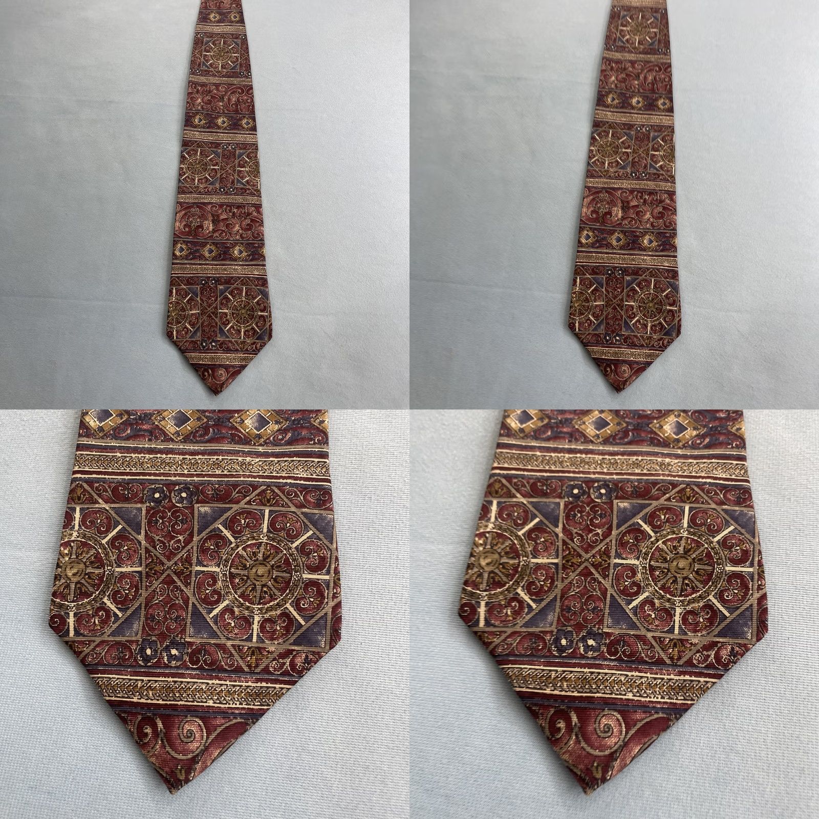 Vintage VINTAGE Courtney All Silk Tie vtg 90s Optical ArtDeco Spoke Burst Geometry Red Gray 4x56 Capsule Wide Necktie Mens Silk Tie Size ONE SIZE - 9 Thumbnail