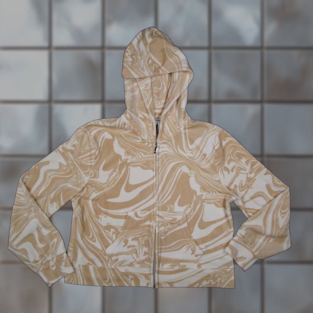 Juicy Couture Juicy Couture Hoodie Women XL Beige Swirl Velour Full Zip Long Sleeve Geometric Pattern Embroidered Crown Logo City Retro Sports Size XL / US 12-14 / IT 48-50 - 1 Thumbnail