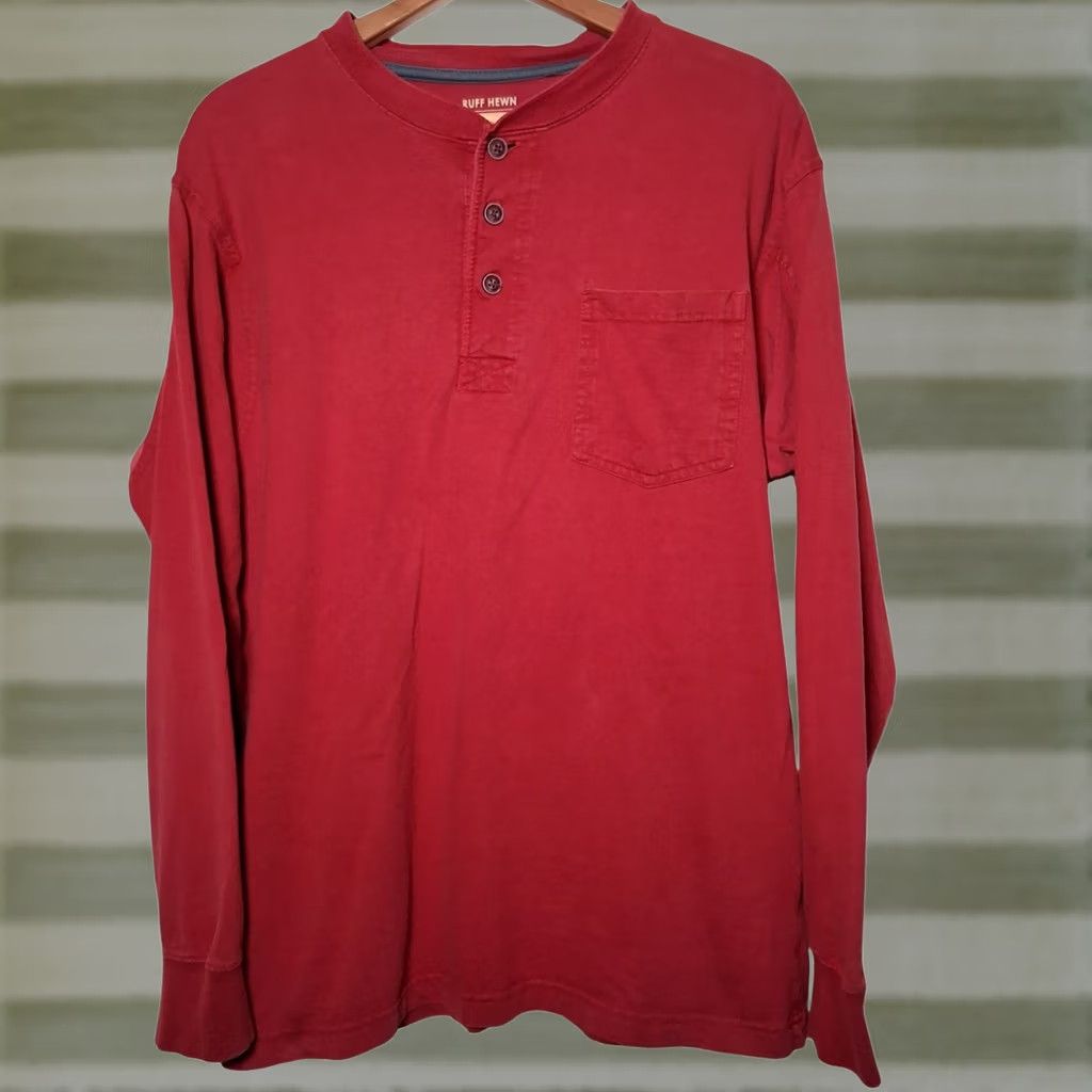 Vintage Ruff Hewn Workwear Henley Shirt Men L Rust Orange Button Pocket Work Shirt Size US L / EU 52-54 / 3 - 1 Thumbnail