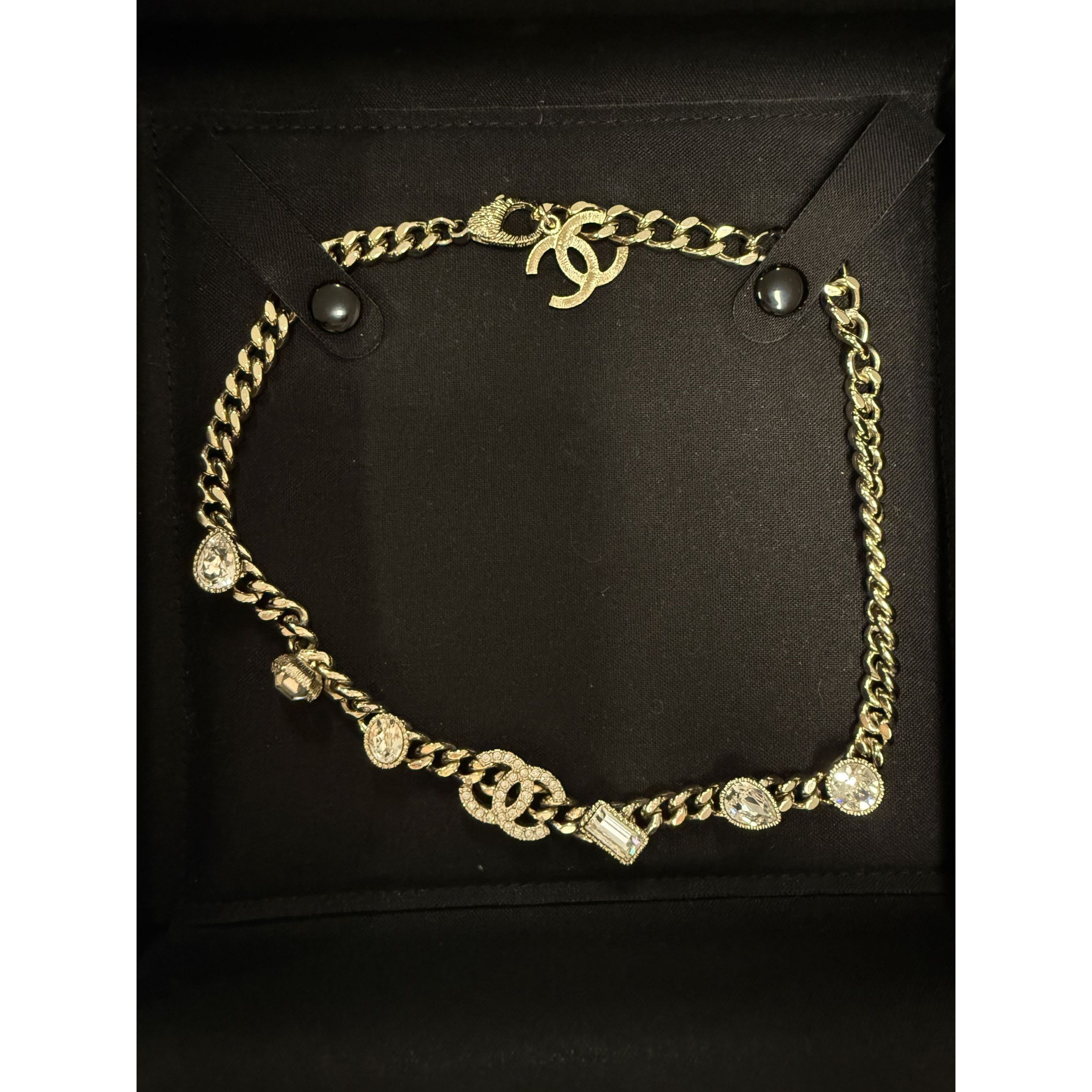 Chanel Chanel Gold-Tone Crystal Embellished Chain Necklace With CC Size ONE SIZE - 1 Thumbnail