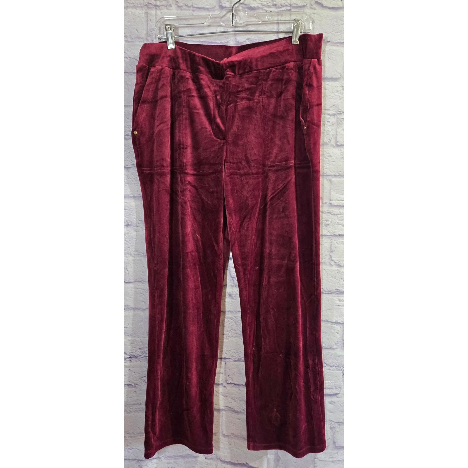 Liz Claiborne Liz Claiborne Burgundy Pull On Velour Pants L Soft Comfy Size 28" / US 6 / IT 42 - 1 Thumbnail