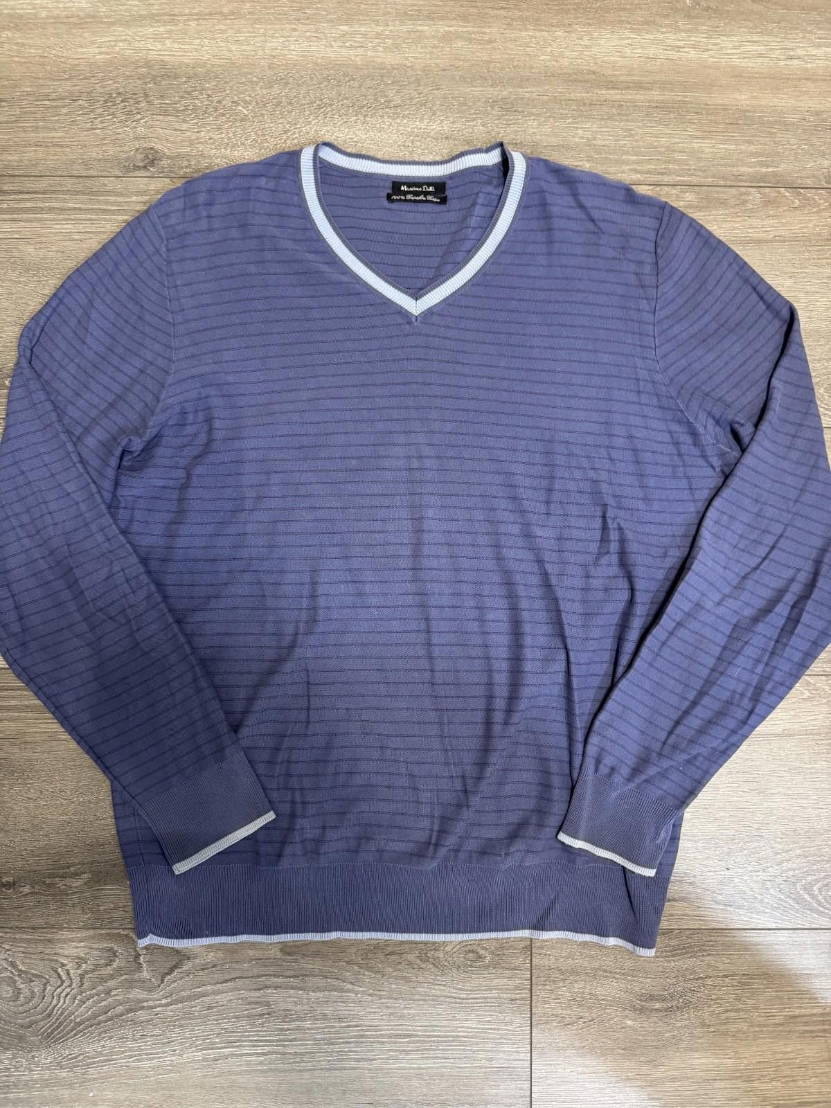 Massimo Dutti MASSIMO DUTTI Mens V-Neck Jumper Sweater Blue Striped Size US XXL / EU 58 / 5 - 1 Thumbnail