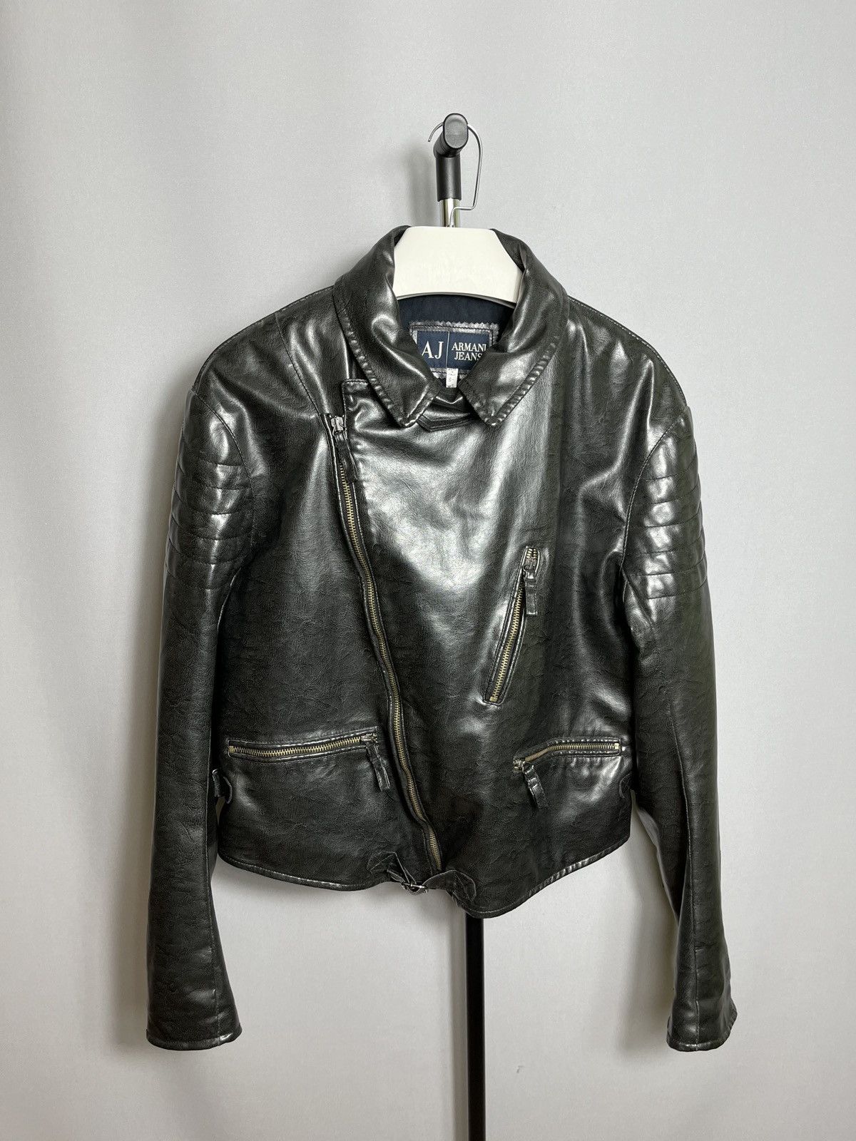 Armani × Giorgio Armani Armani Jeans PVC mens jacket black motorcycle Sz 50 Size US M / EU 48-50 / 2 - 1 Thumbnail