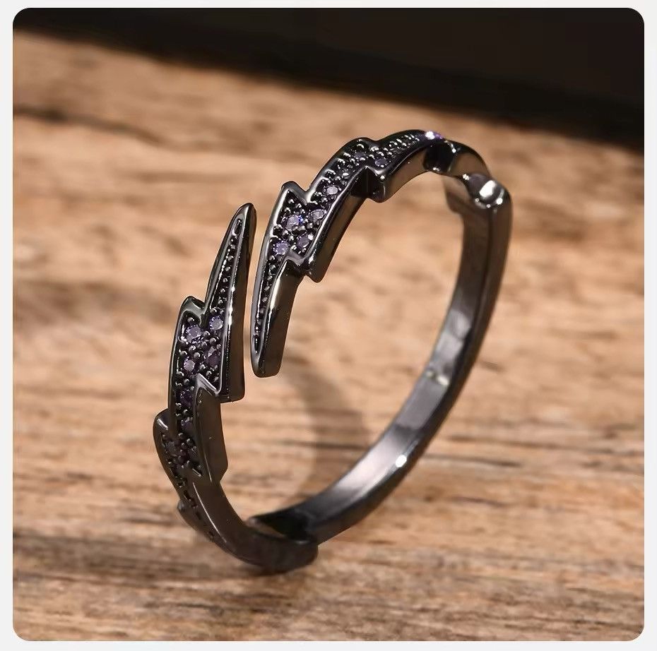 Other Gothic Black Lightning Open Ring Size ONE SIZE - 1 Thumbnail