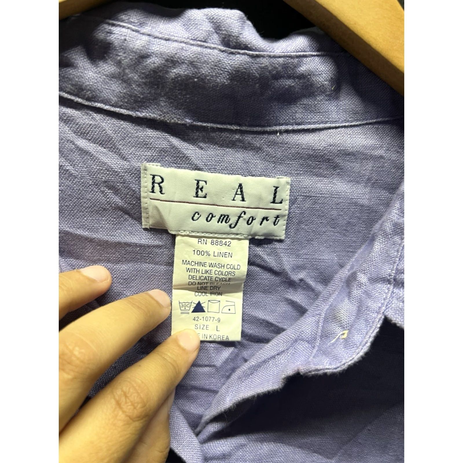 Vintage Real Comfort Shirt Womens L 100% Linen Button Up Long Sleeve Tunic Blue Size L / US 10 / IT 46 - 2 Thumbnail