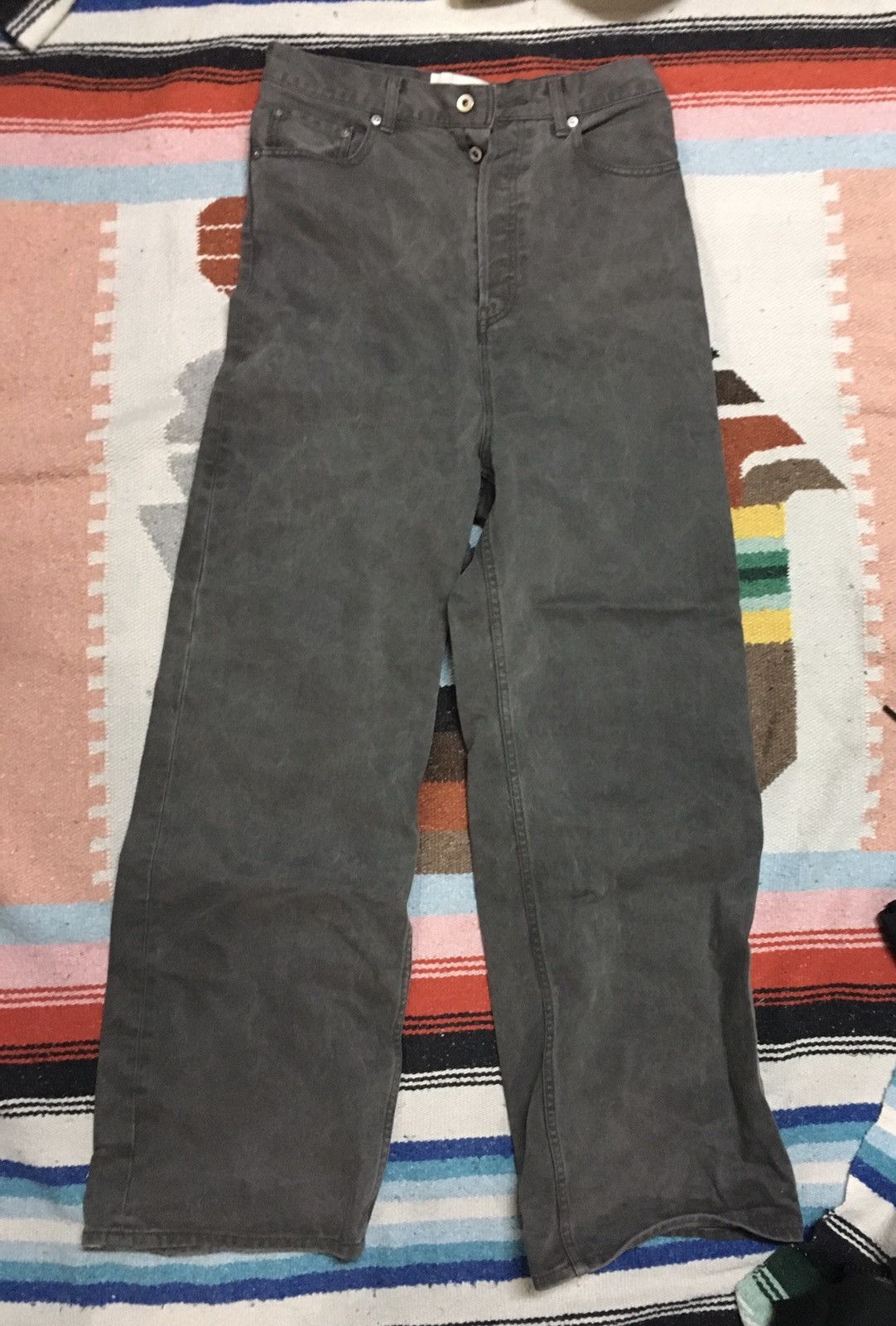 Pre-owned Vuja De Pl Denim Effect Trouser Wide In Charcoal