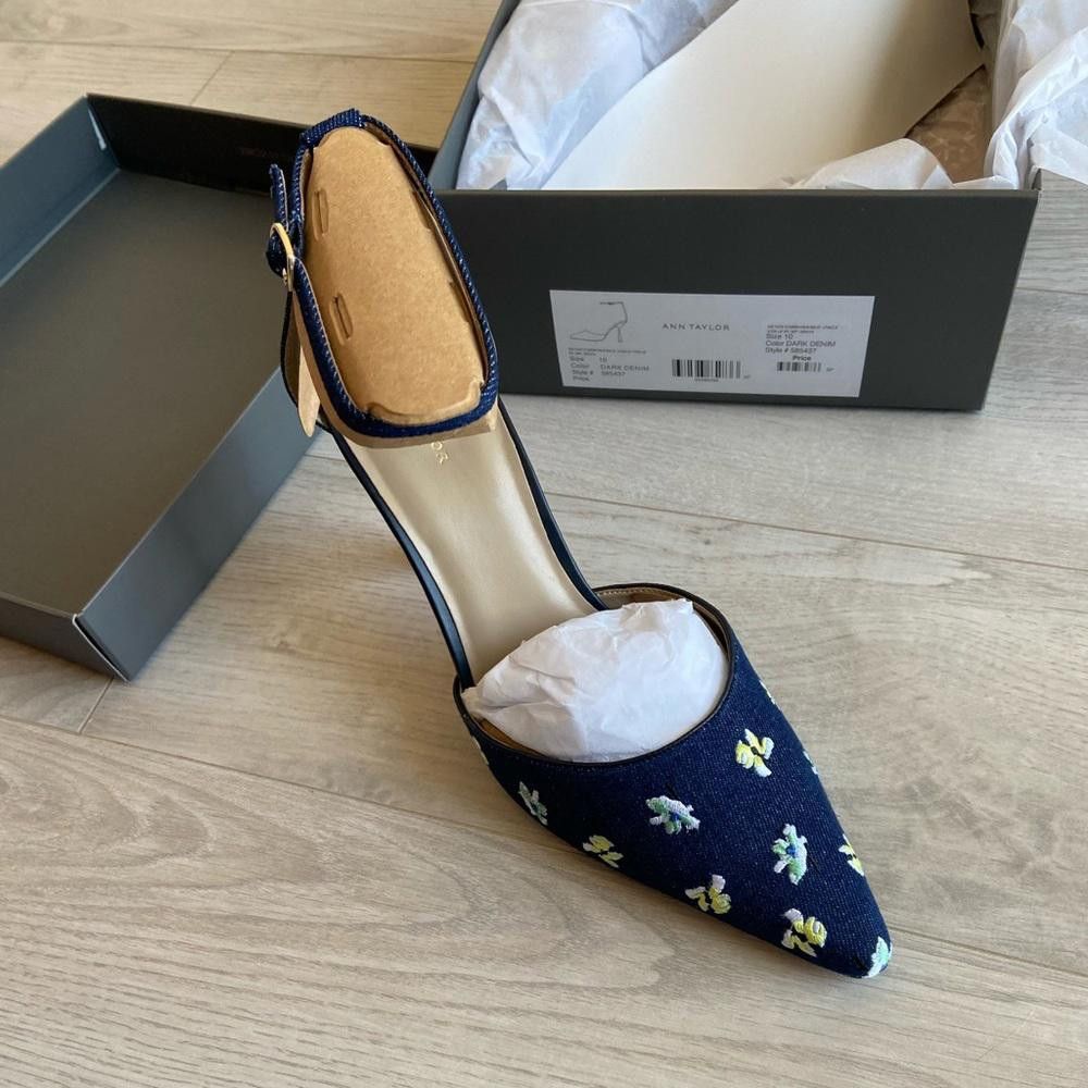 Designer Elegant Floral Embroidered Slingback Heels by Anna Taylor Size US 10 / IT 40 - 1 Thumbnail