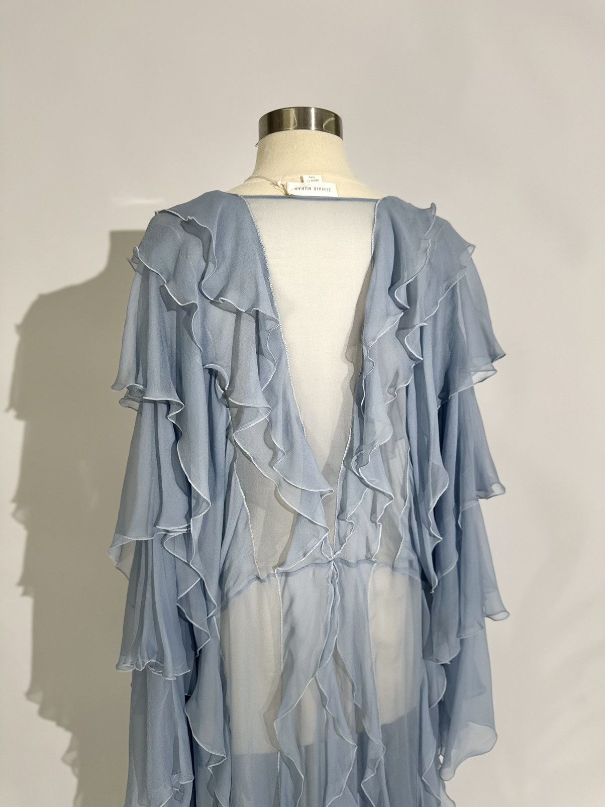 Zuhair Murad Brand New US 6 Zuhair Murad Ash Blue Silk Maxi Gown Size M / US 6-8 / IT 42-44 - 3 Thumbnail