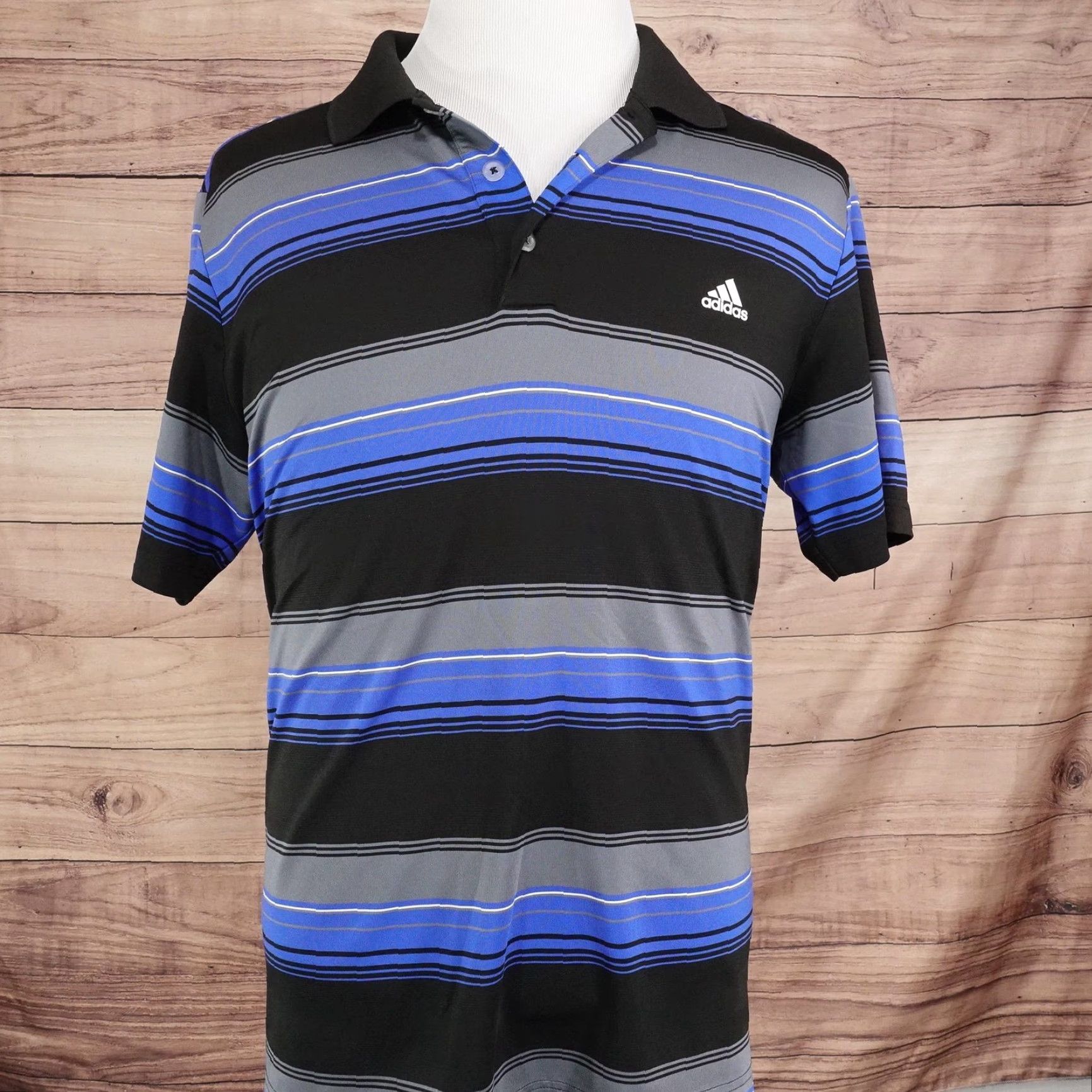 Adidas Adidas Polo Shirt Mens L Black Blue Stripe Puremotion Golf Performance Stretch Shirt Size US L / EU 52-54 / 3 - 3 Thumbnail