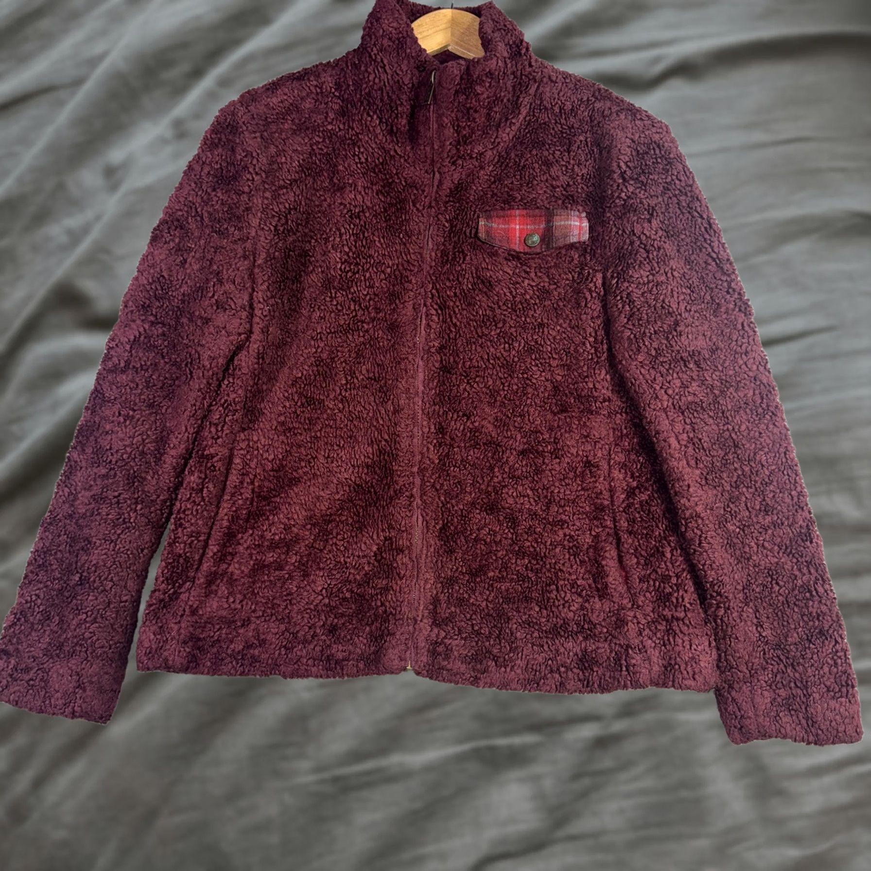 Pendleton VINTAGE Pendleton Jacket Mens M Full Zip Sherpa Fleece Burgundy Red Plaid Lined Warm Bomber Jacket Mens Burgundy Sherpa Fleece Jacket Size US M / EU 48-50 / 2 - 1 Thumbnail