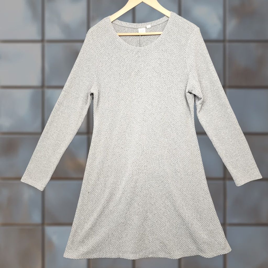 Gap Gap Dress Women's L Large Light Grey Long Sleeve Ribbed Swing Stretch Knee Length A-Line Pullover Dress Mens Womens Girls Size L / US 10 / IT 46 - 1 Thumbnail