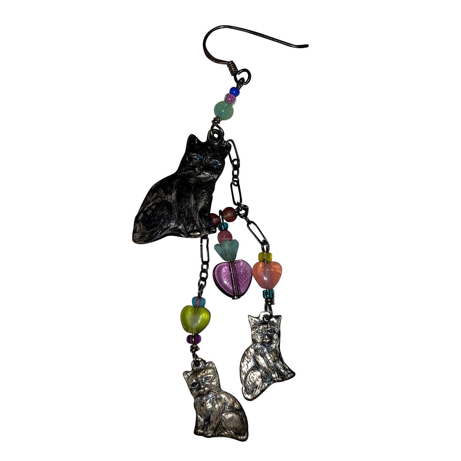 Designer Sterling Silver Artisan Kitty Cat Chandelier Earrings Size ONE SIZE - 3 Thumbnail