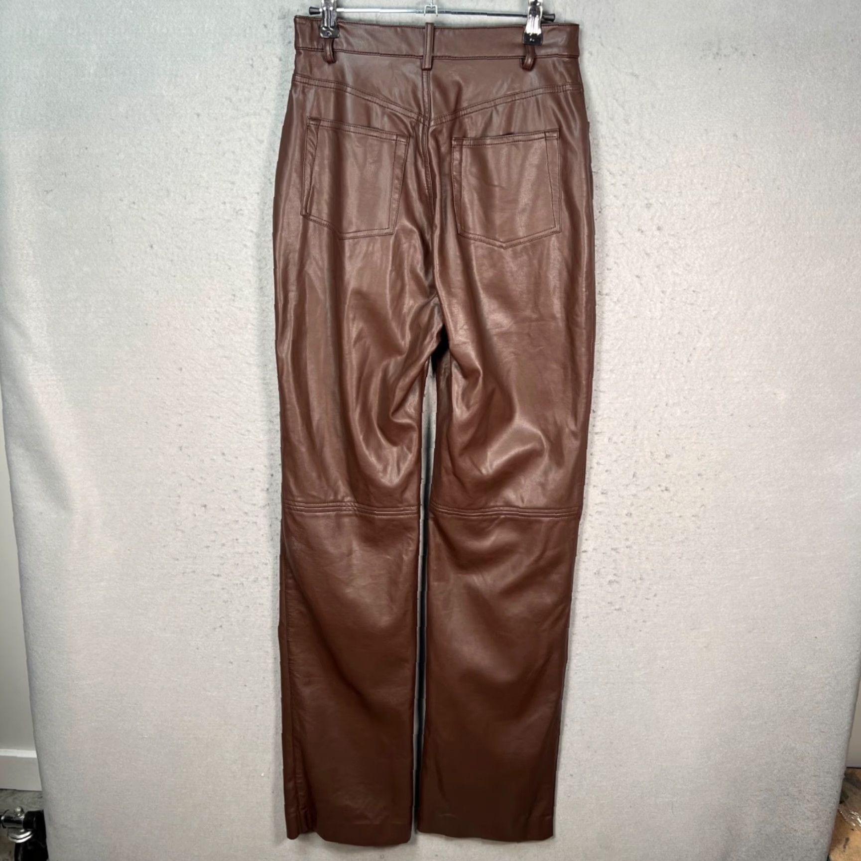 House of CB HOUSE OF CB Womens Small Faux Leather Brown Straight Leg Pants London Designer Pants Size 28" / US 6 / IT 42 - 2 Thumbnail