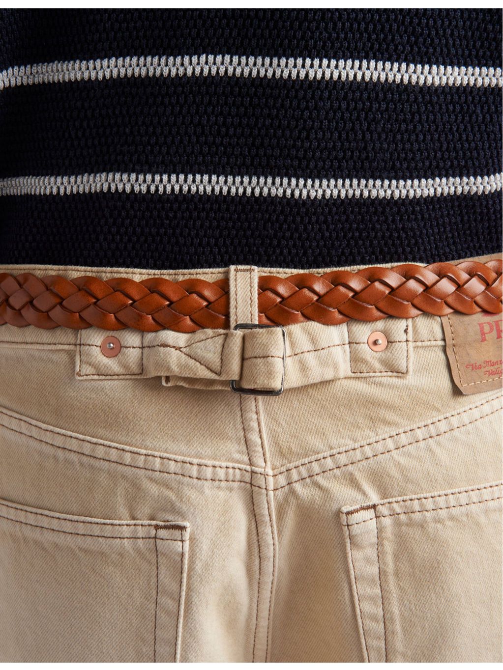 Prada o1bcso1str1025 Brand-Plaque Faded-Wash Denim Shorts in Beige Size US 36 / EU 52 - 5 Thumbnail