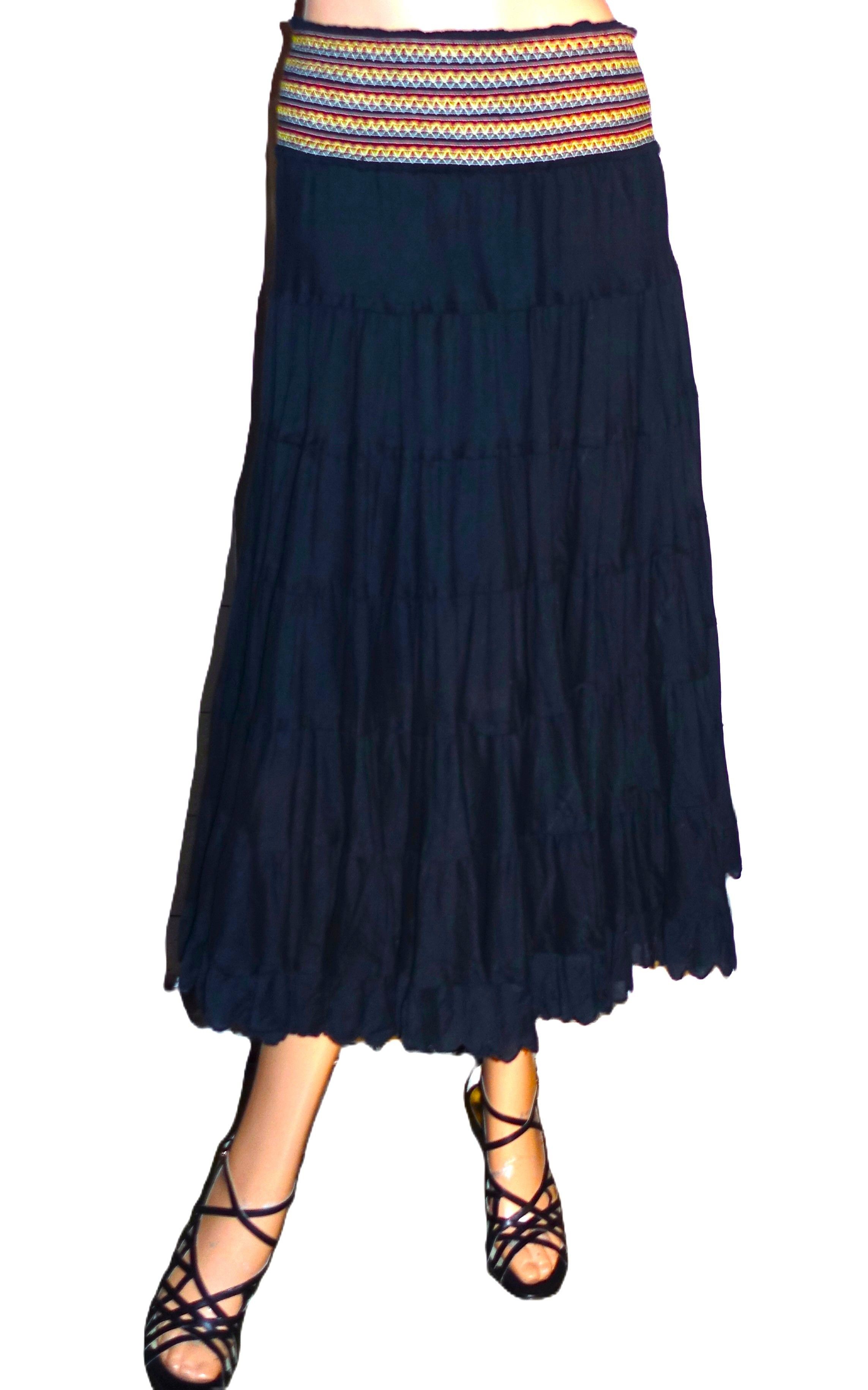 Vintage Black Boho Peasant Ruffled Midi Skirt S Size 26" / US 2 / IT 38 - 1 Thumbnail