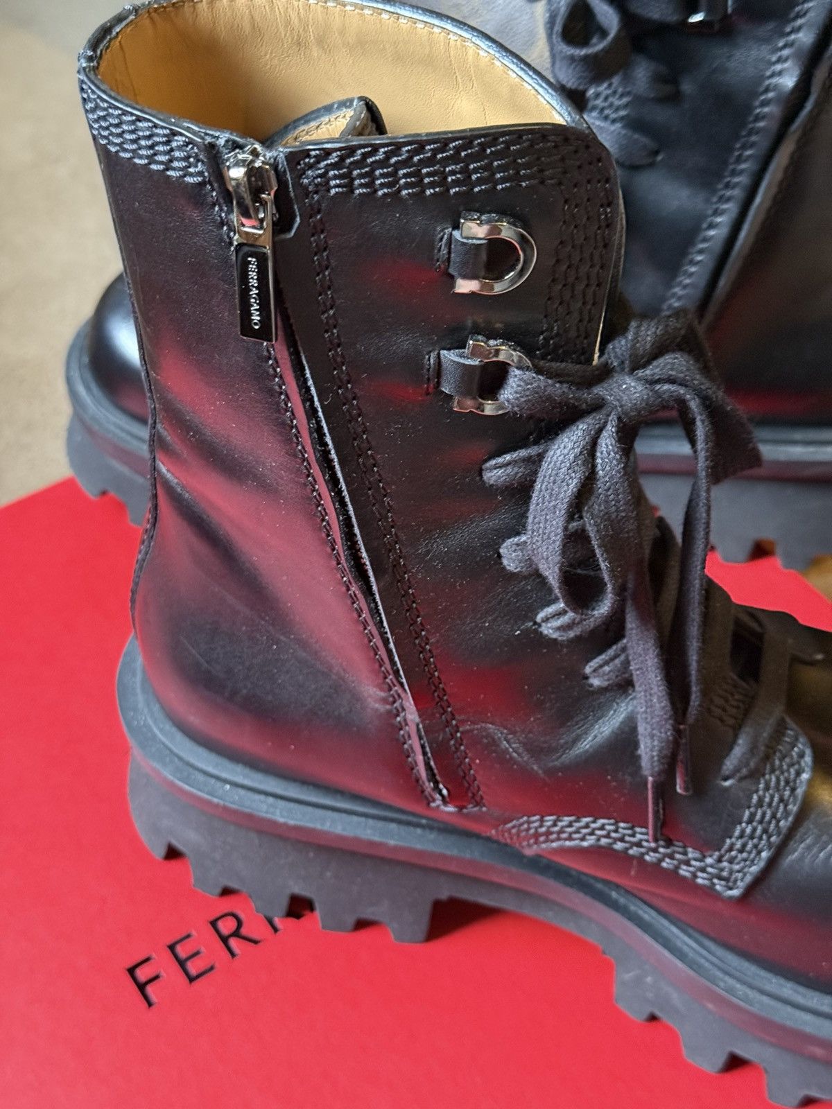 Salvatore Ferragamo Salvatore Ferragamo FARAWAY Black Leather Combat BOOT Size US 10 / EU 43 - 7 Thumbnail