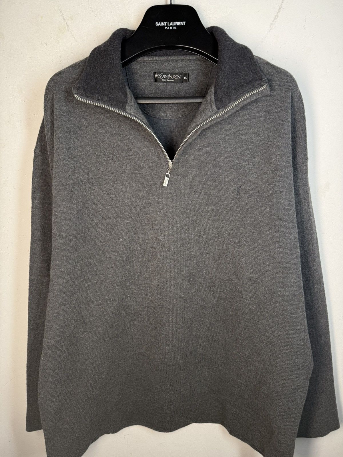 Yves Saint Laurent 90s YSL Sweatshirt 1/4 Quarter Zip Grey Vintage Sweater Size US XL / EU 56 / 4 - 2 Thumbnail