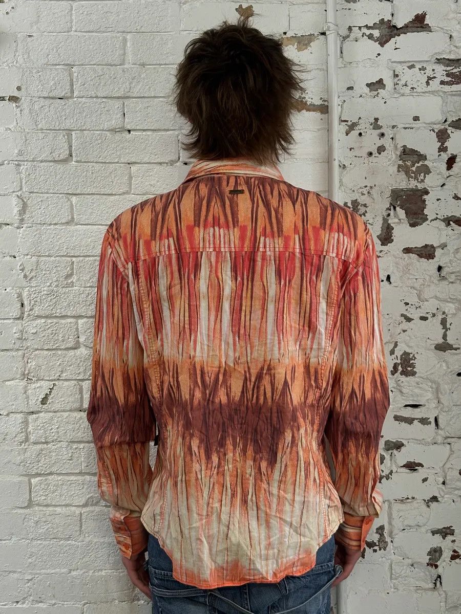 Just Cavalli SS2006 Cavalli Tie-Dye Striped Orange Shirt Size US L / EU 52-54 / 3 - 3 Thumbnail
