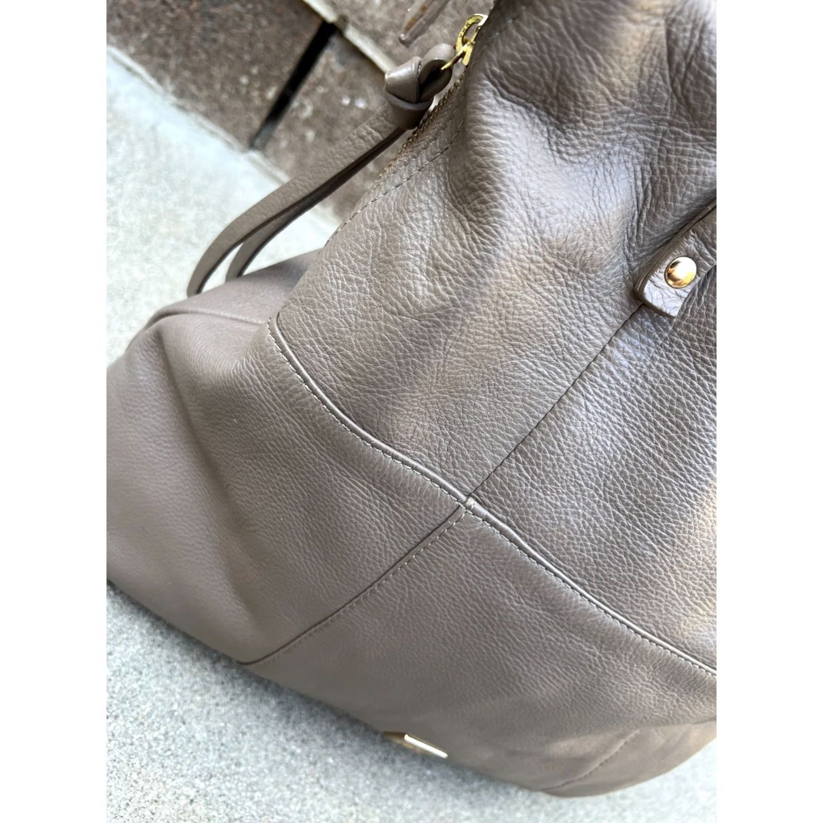 Vintage Kooba Satchel Shoulder Bag Purse Women's Leather Zipper Brown Crossbody Gray Brown Purled Pebbled Handbag Medium 14W x 12H x 4D Size ONE SIZE - 6 Thumbnail