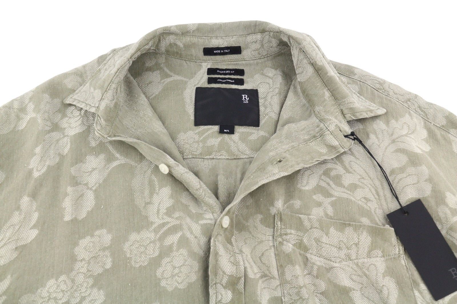 R13 JUMBO SHIRTDRESS M/L Olive Floral Linen PS26 Dress 88824 Size M / US 6-8 / IT 42-44 - 8 Thumbnail