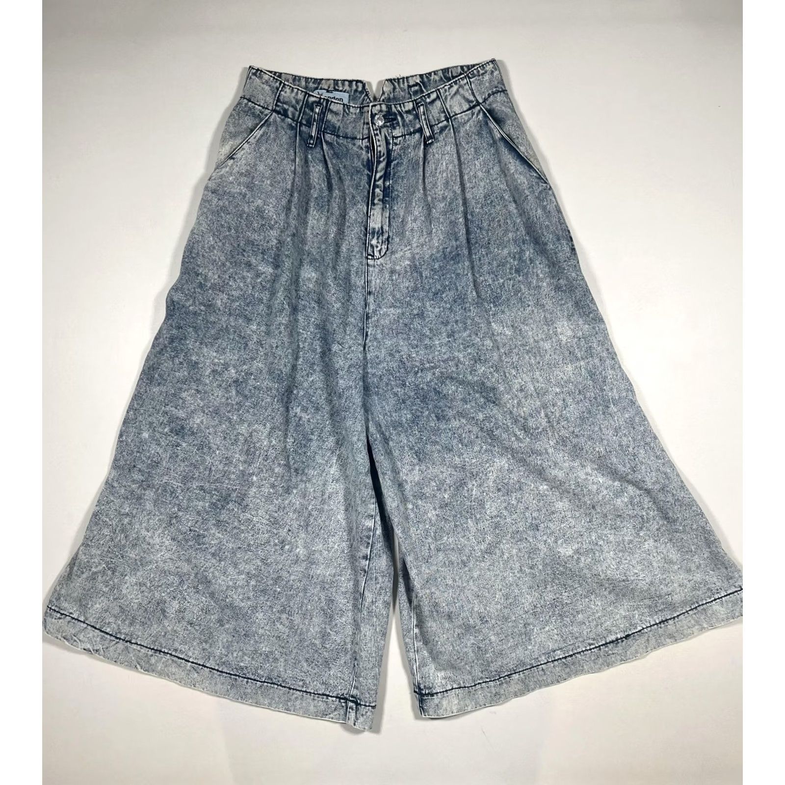 Vintage VINTAGE London Jeans Wide-Leg Juniors 13/14 Acid Wash High Rise Crop Pleated Denim Blue 29 in Pair Womens? Size 34" / US 12 / IT 48 - 2 Thumbnail